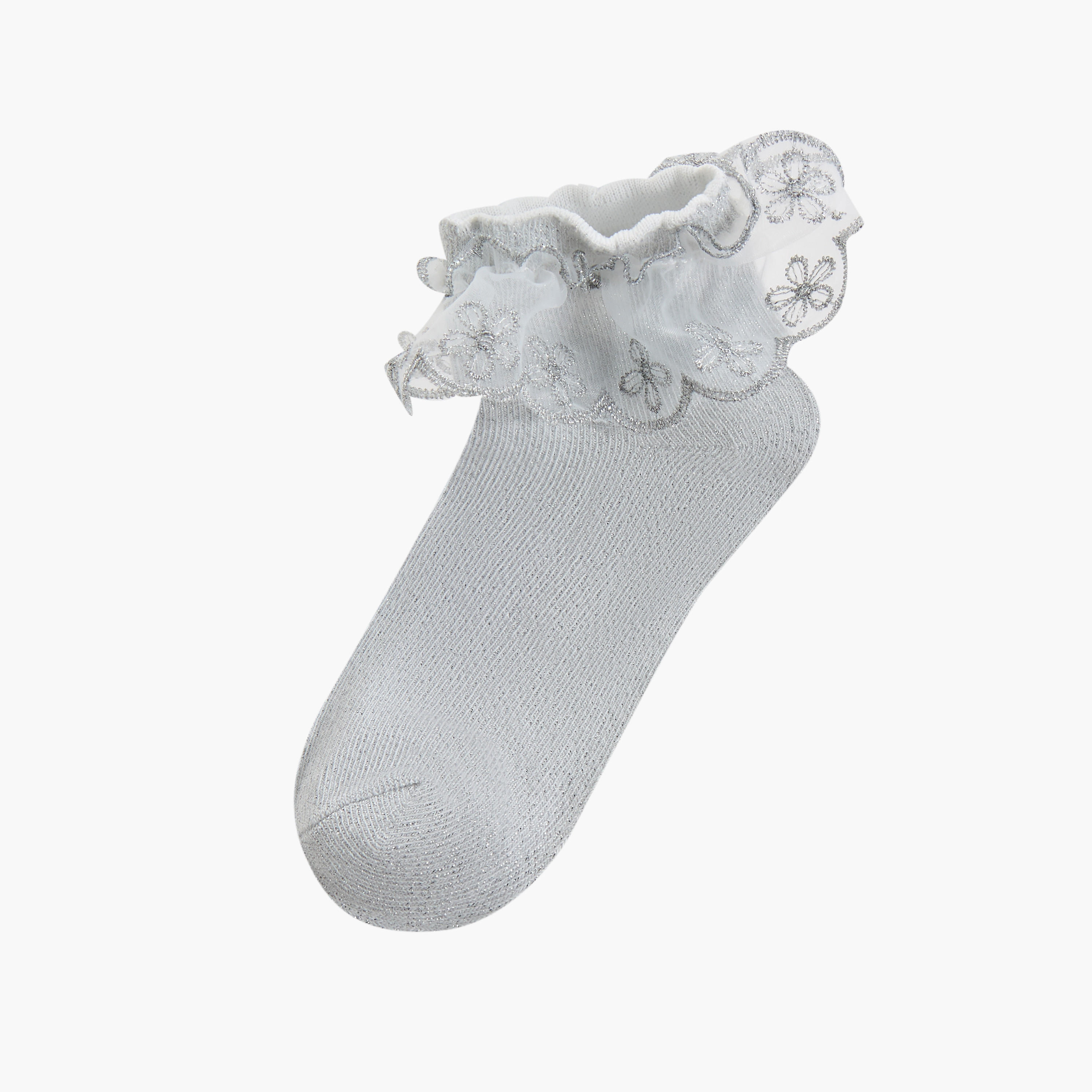 جوارب بارزة الملمس بطول الكاحل بكشكش من ليتل ميسي - طقم من قطعتين-girls-accessories-socks-image-3