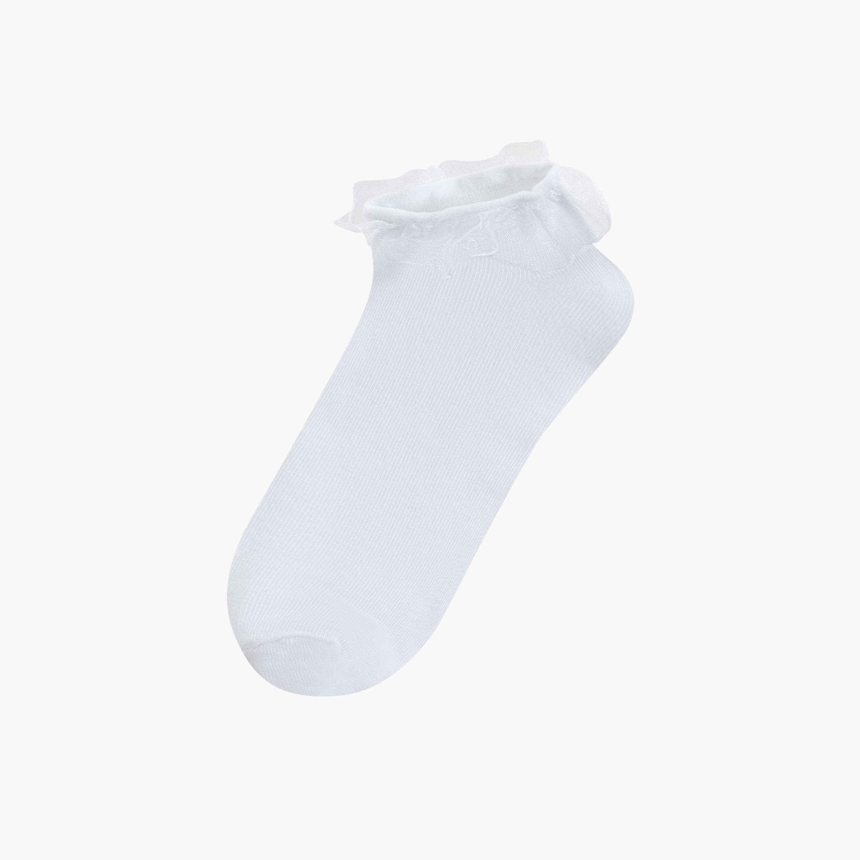 Juniors Textured Ankle Length Socks with Frill Hem - Set of 3-girls-accessories-socks-image-2