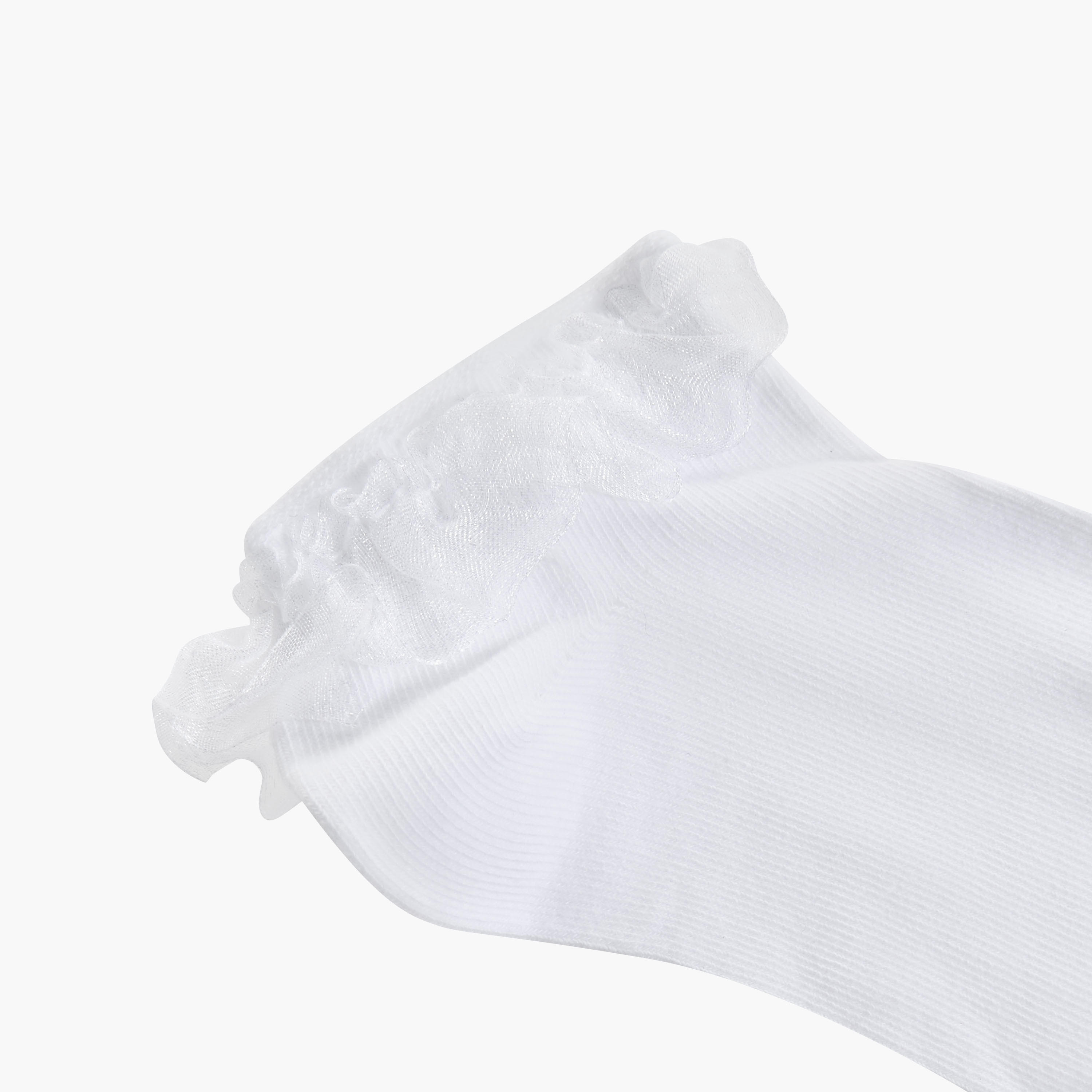 Juniors Textured Ankle Length Socks with Frill Hem - Set of 3-girls-accessories-socks-image-3