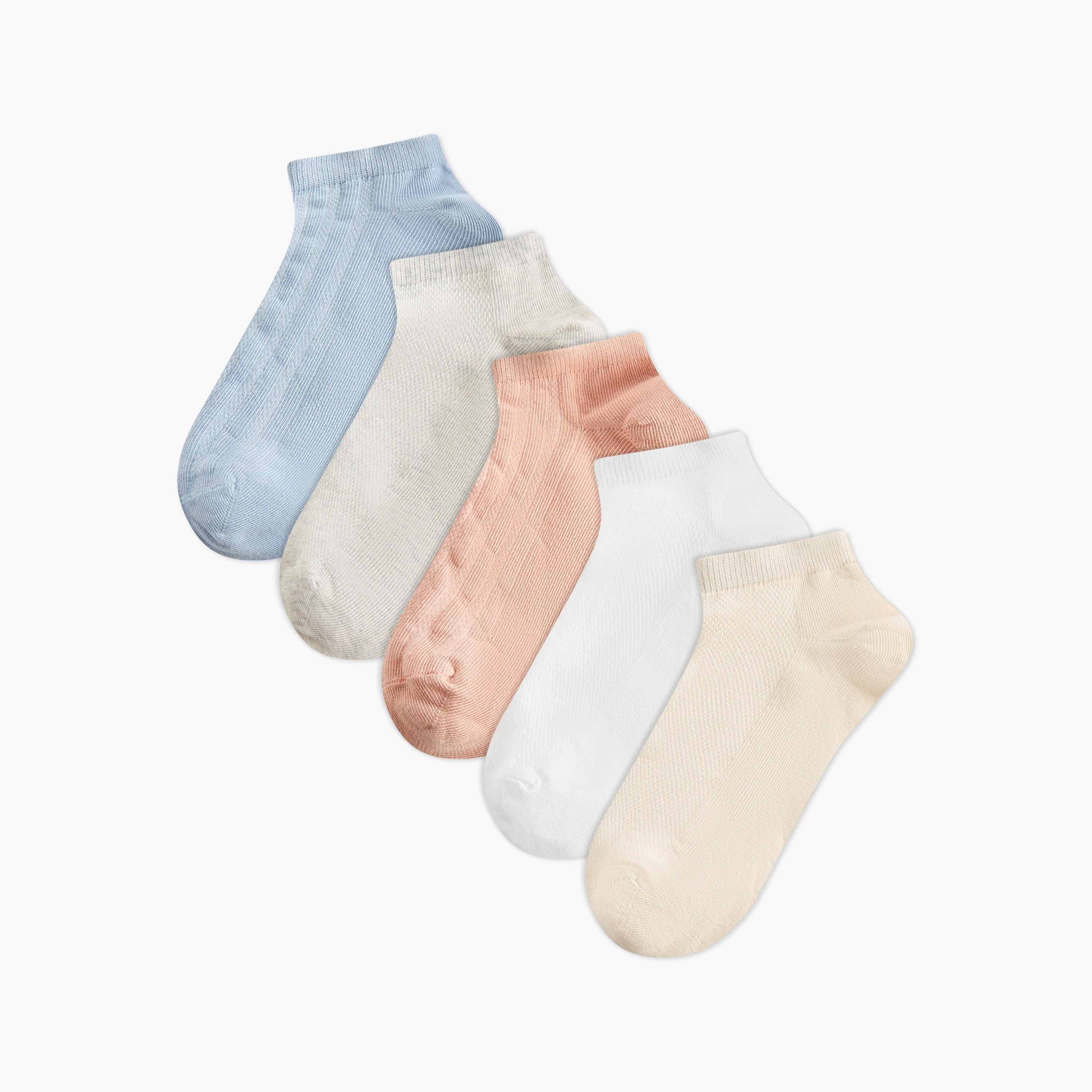 Celeste Solid Ankle Length Non Terry Socks - Set of 5-women-socksandstockings-image-1
