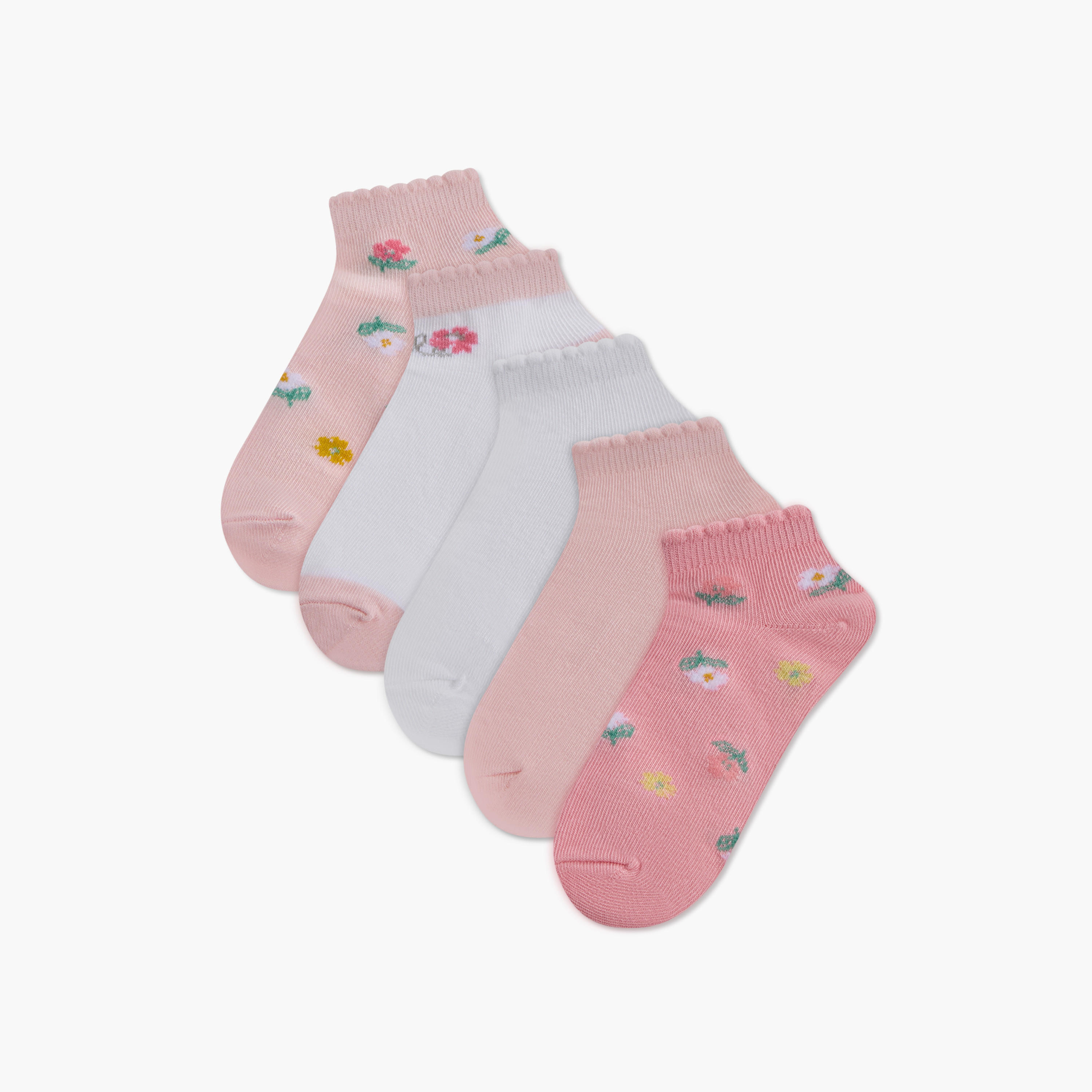 طقم جوارب 5 أزواج متنوعة بطول الكاحل من ليتل ميسي-girls-accessories-socks-image-1