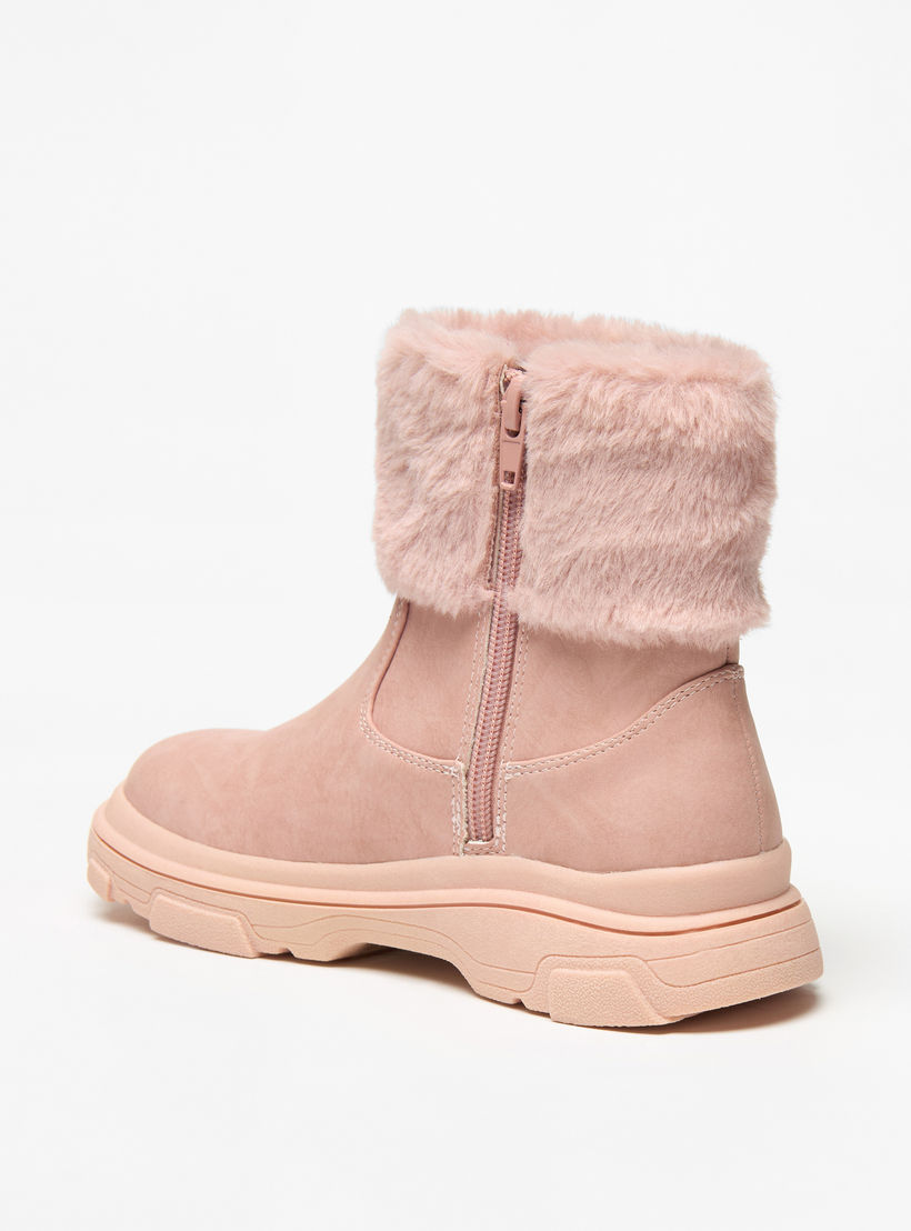 Little Missy Plush Detail Ankle Boots with Zip Closure-girls-shoes-boots-image-2