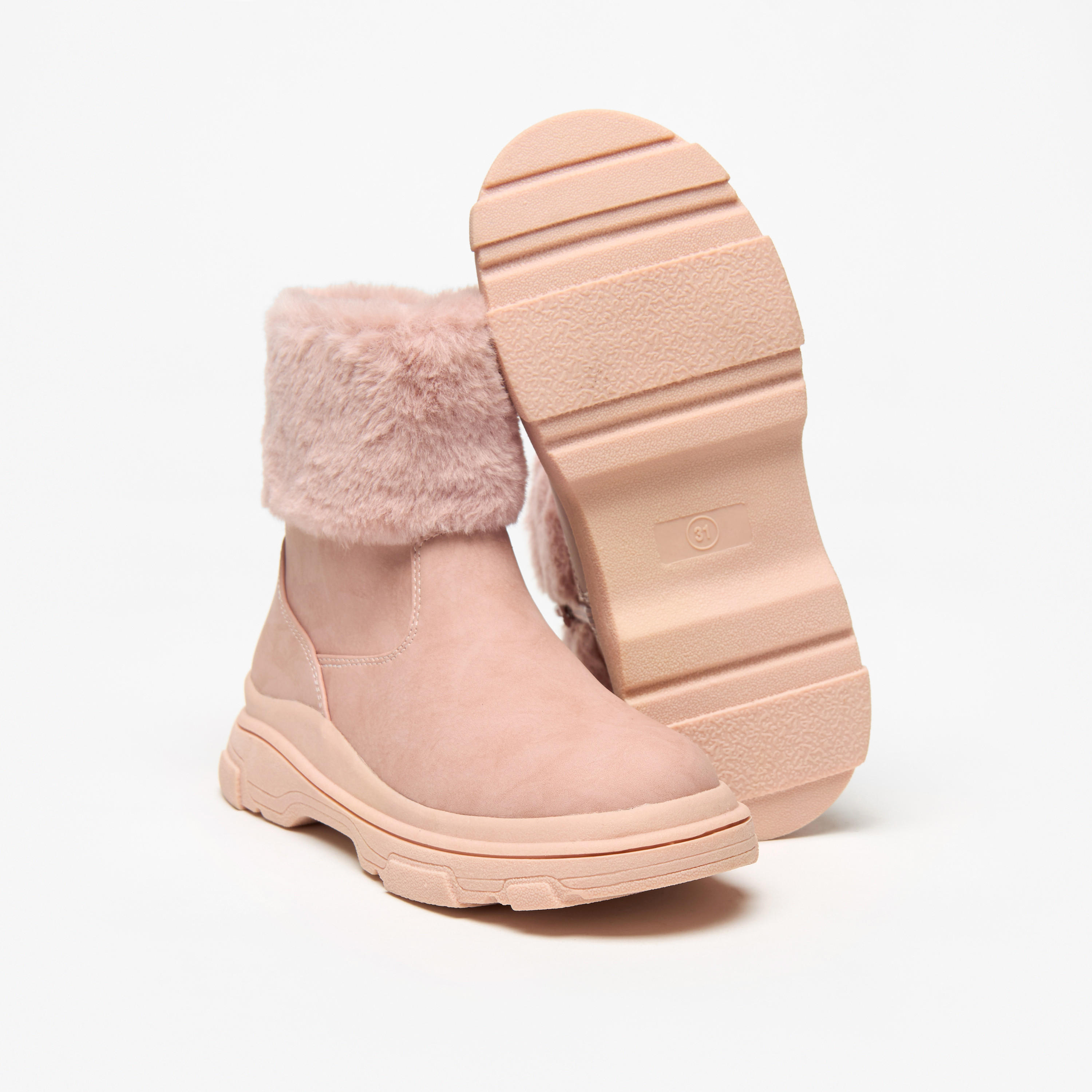 Little Missy Plush Detail Ankle Boots with Zip Closure-girls-shoes-boots-image-4