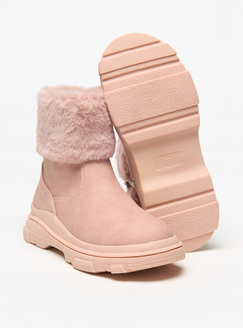 Little Missy Plush Detail Ankle Boots with Zip Closure-girls-shoes-boots-image-4