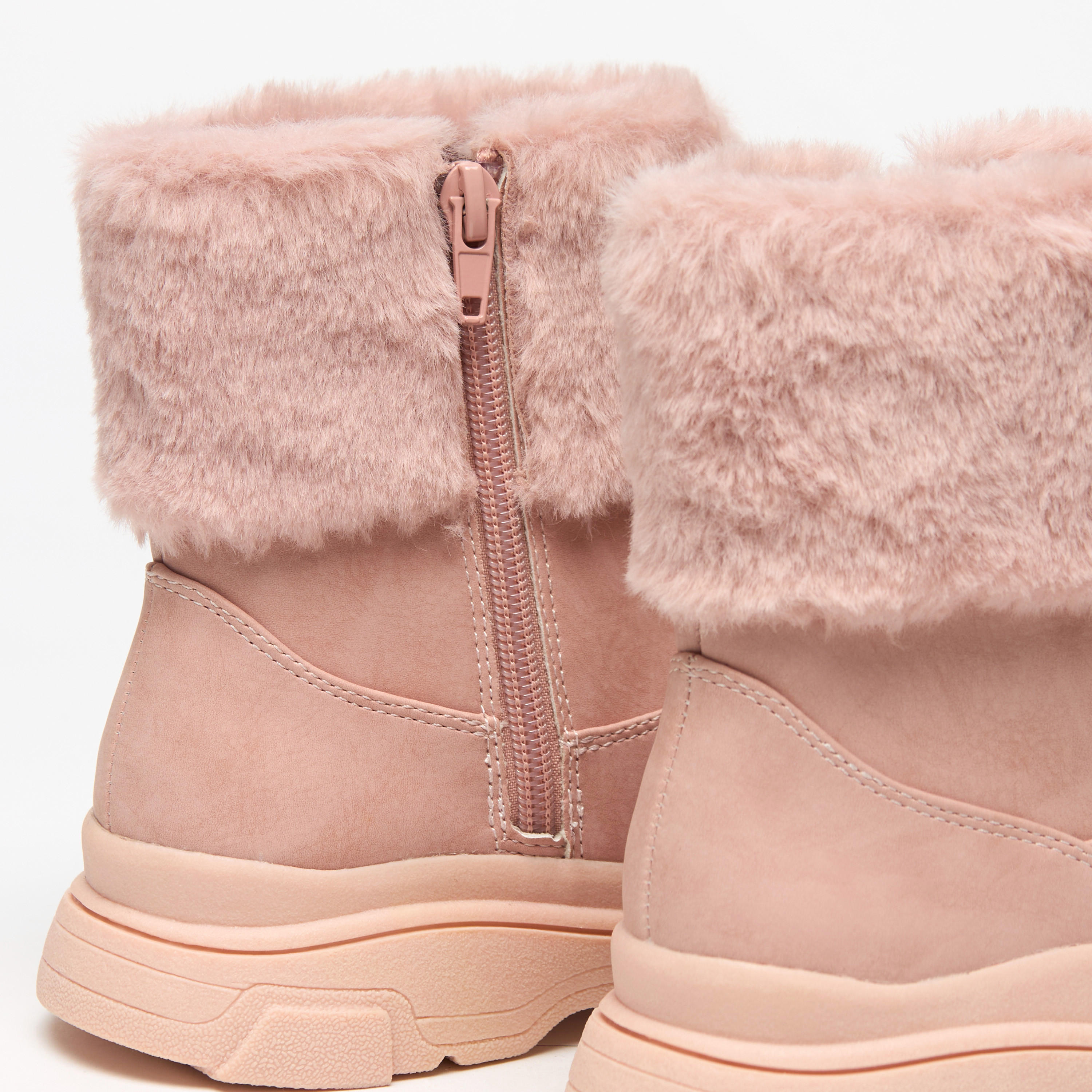 Little Missy Plush Detail Ankle Boots with Zip Closure-girls-shoes-boots-image-5