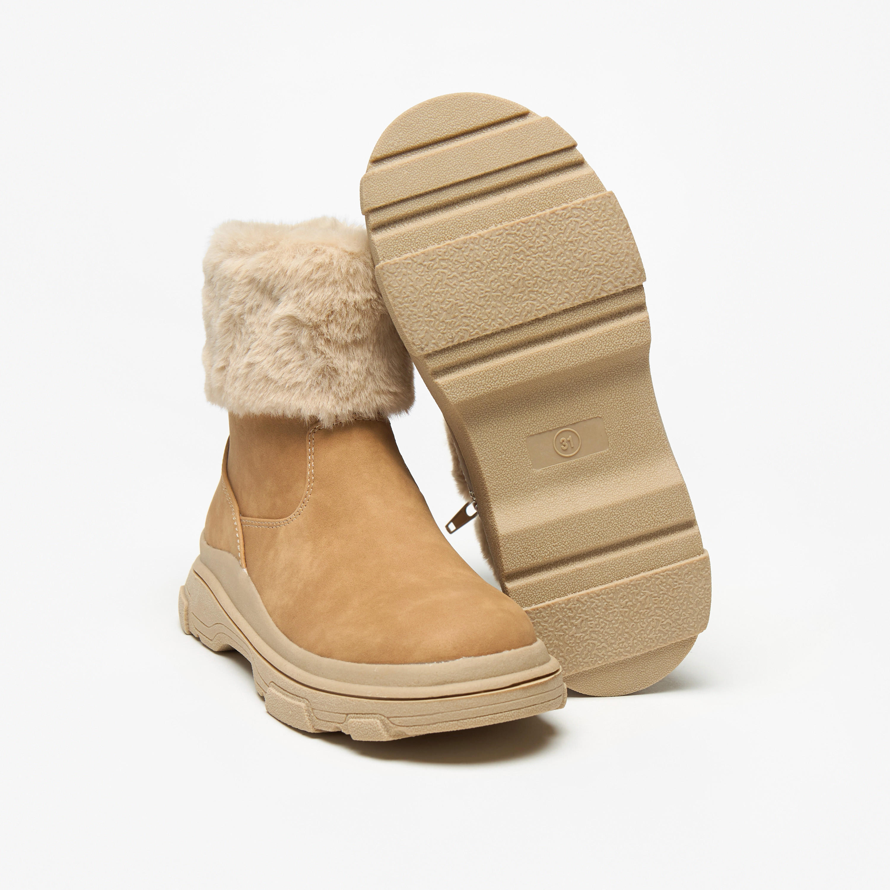 Little Missy Plush Detail Ankle Boots with Zip Closure-girls-shoes-boots-image-4