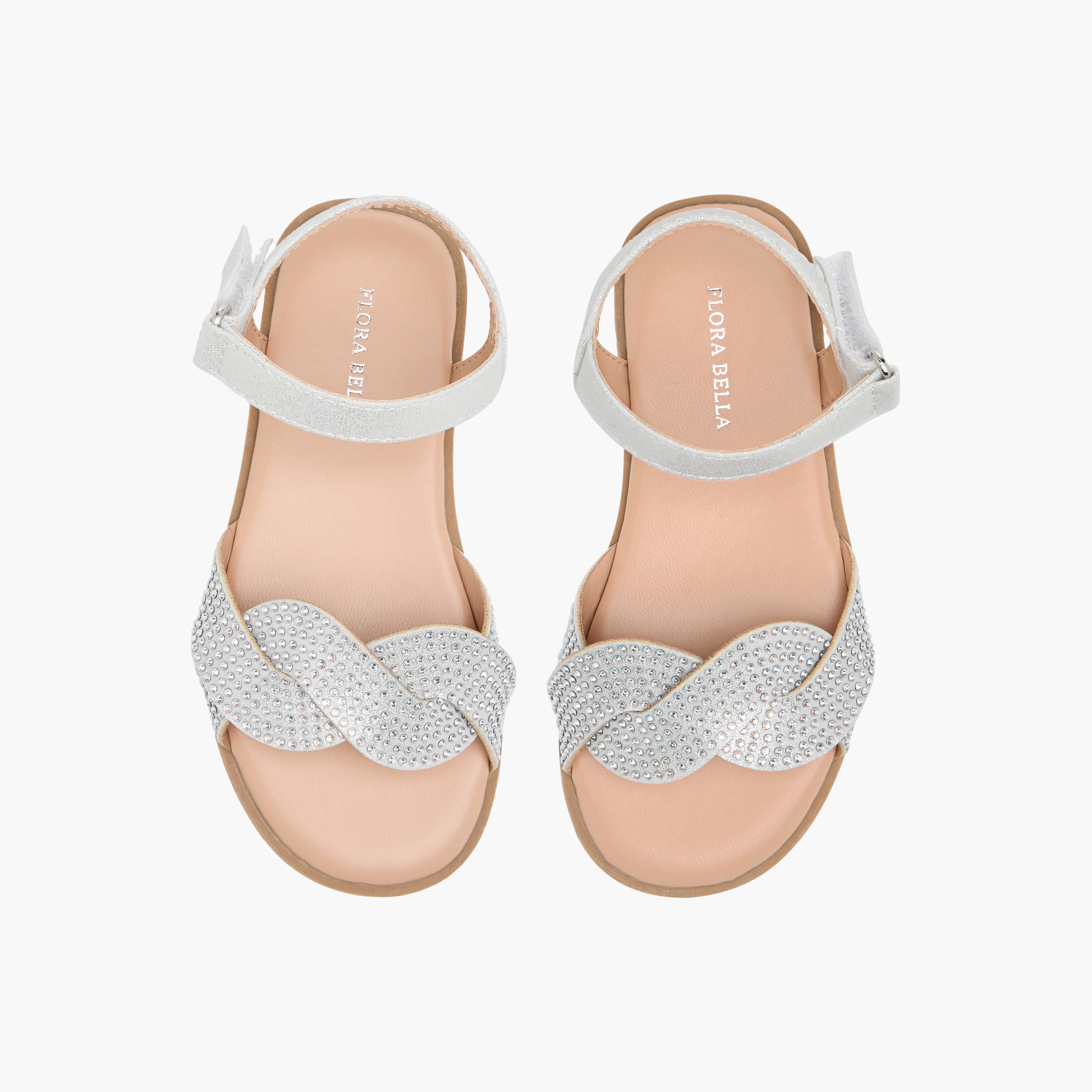 Flora Bella Embellished Sandals with Hook and Loop Closure-girls-shoes-sandals-image-1