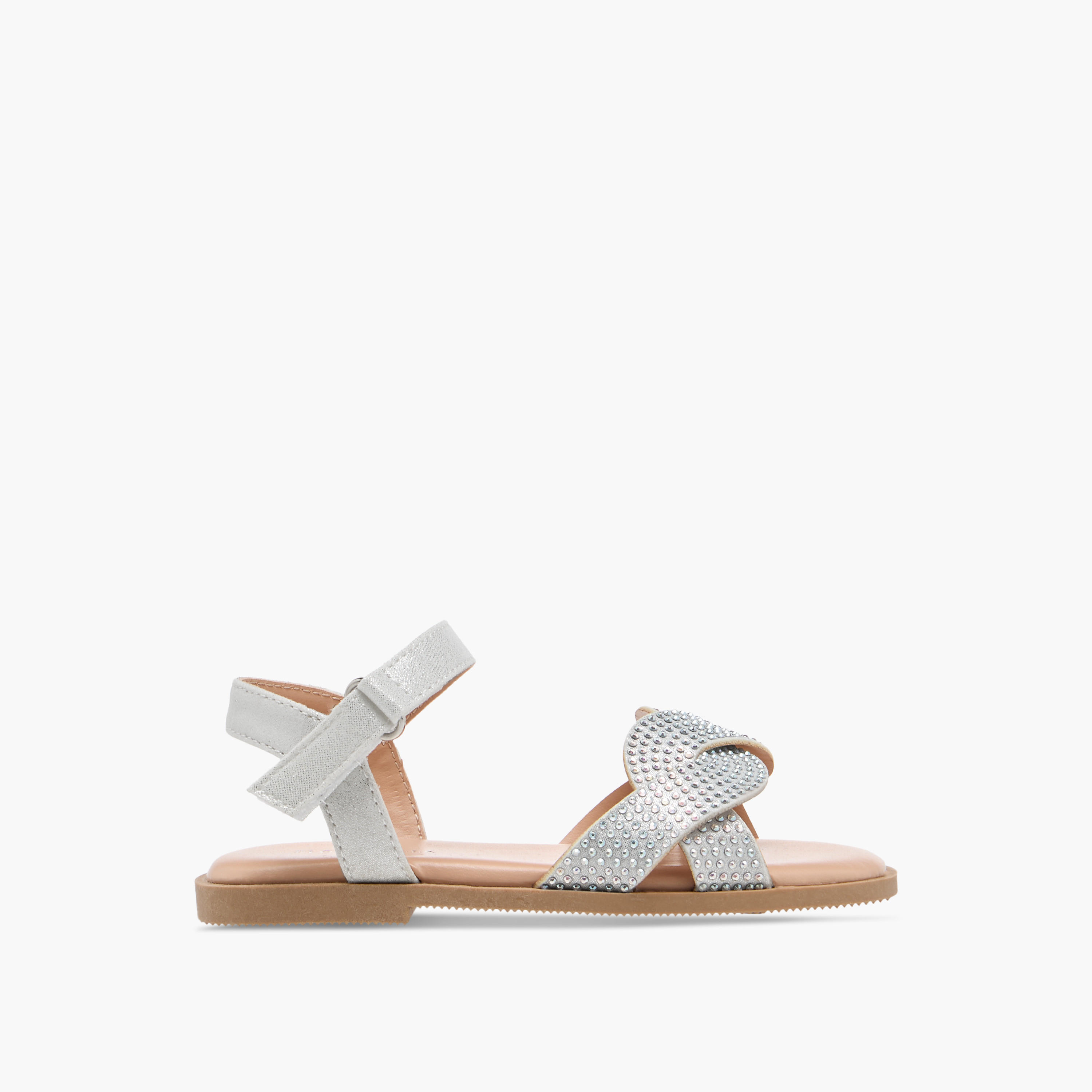 Flora Bella Embellished Sandals with Hook and Loop Closure-girls-shoes-sandals-image-2