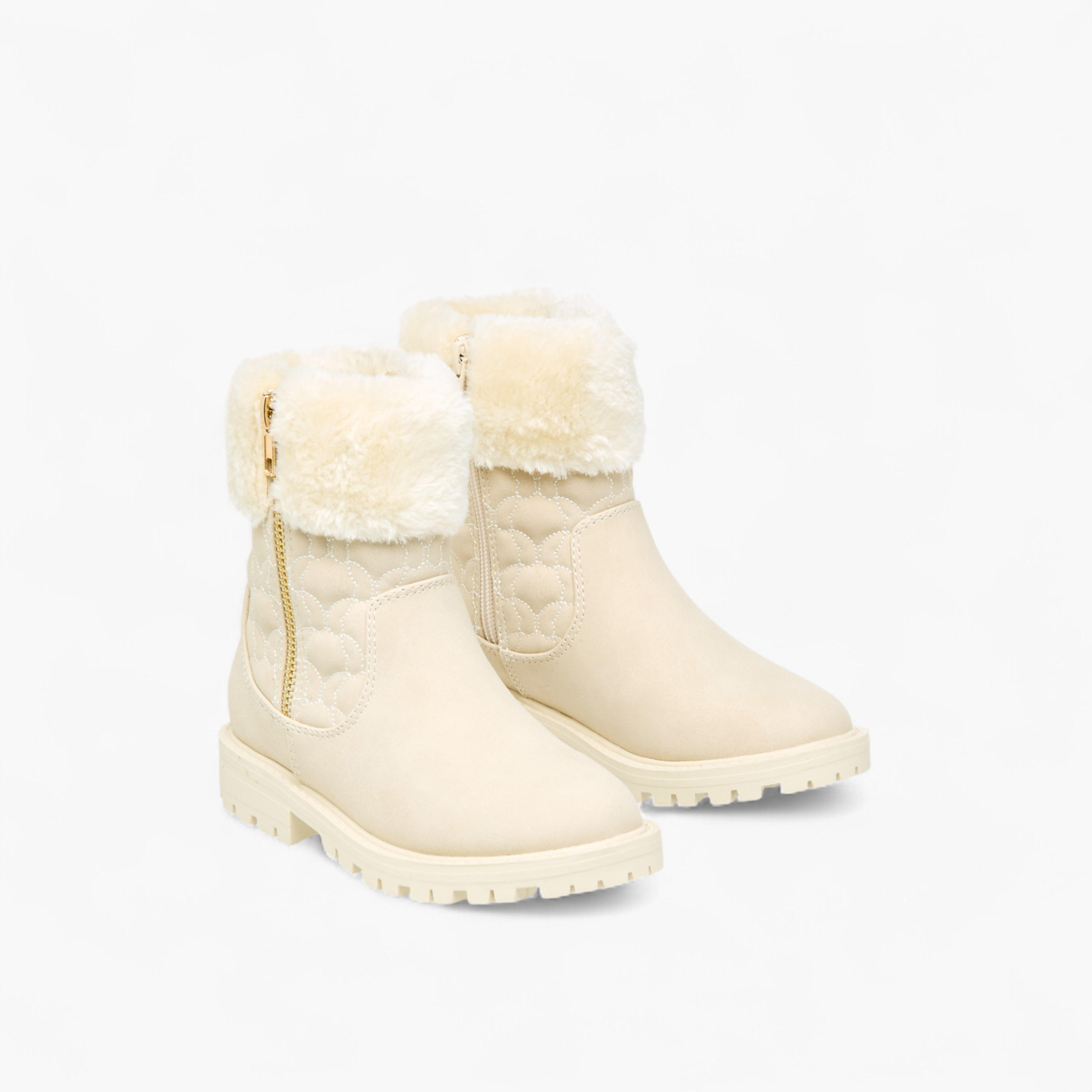 Little Missy Quilted Ankle Boots with Faux Fur and Zip Closure-girls-shoes-boots-image-1