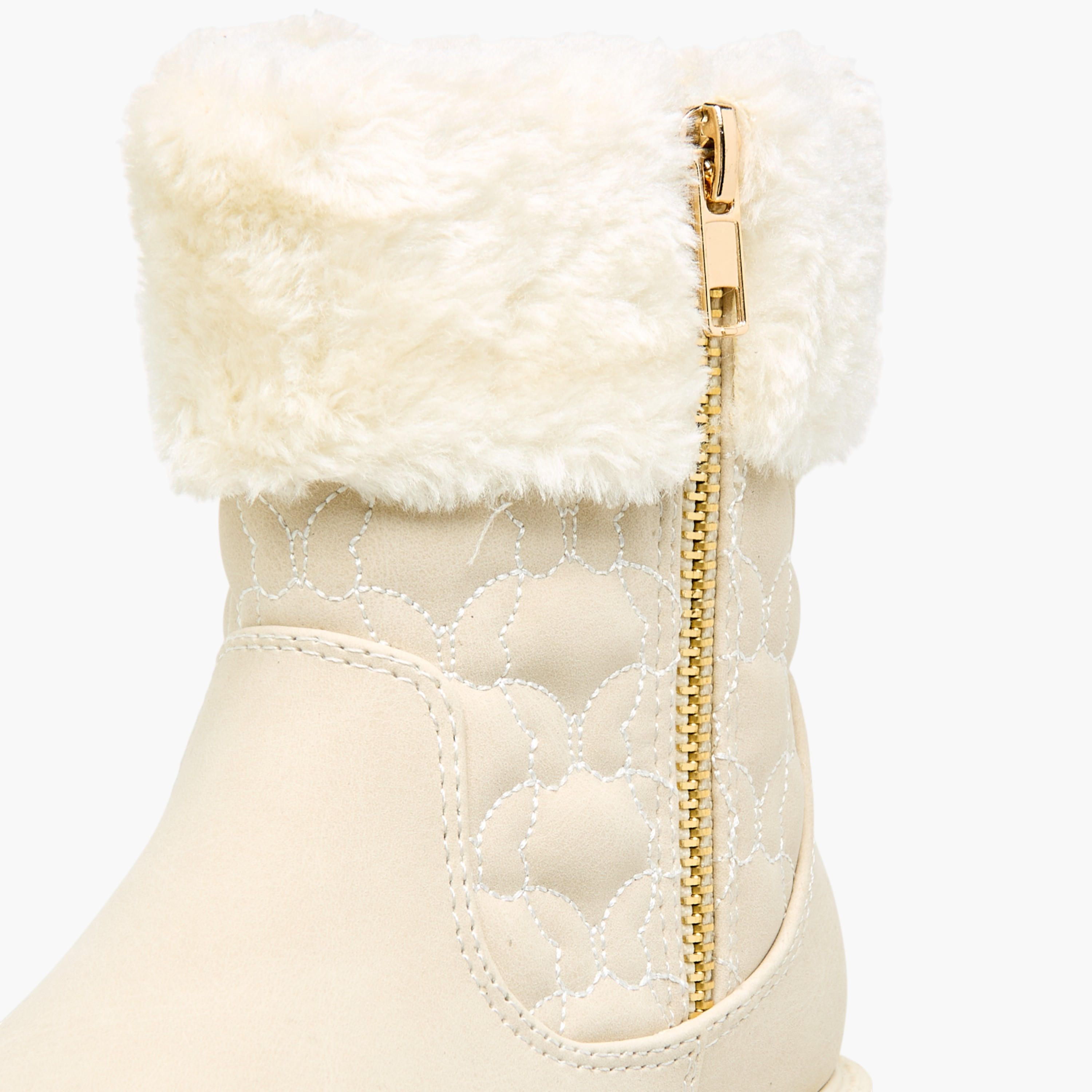 Little Missy Quilted Ankle Boots with Faux Fur and Zip Closure-girls-shoes-boots-image-4