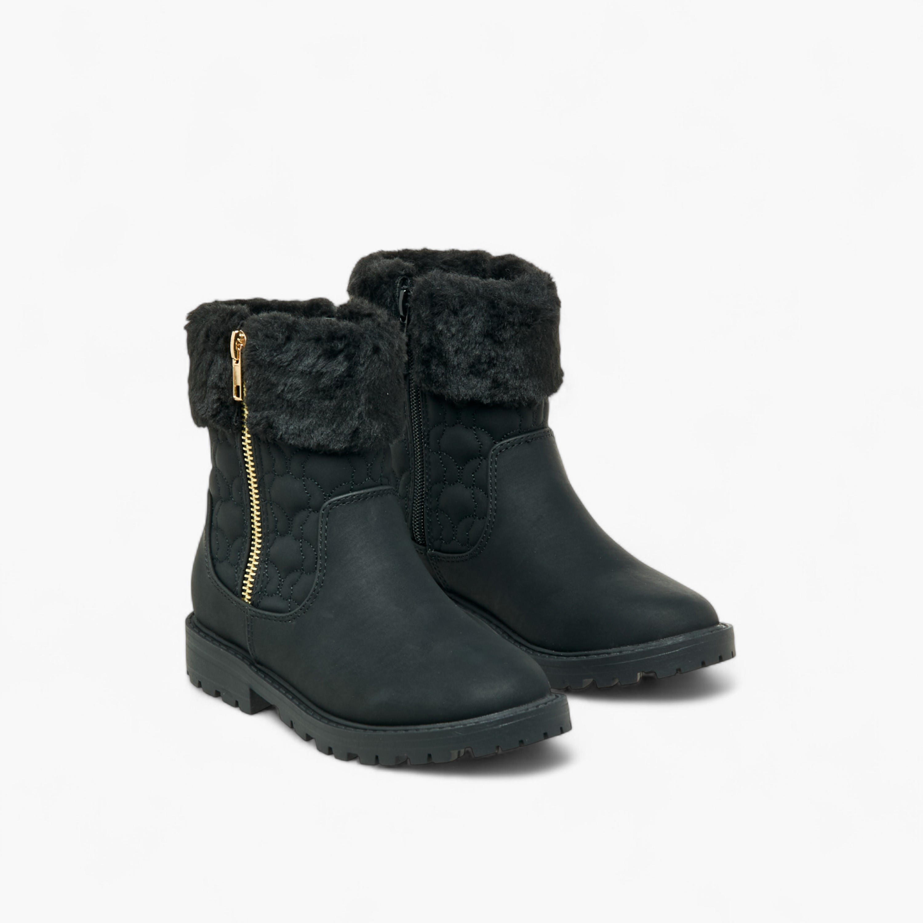 Little Missy Quilted Ankle Boots with Faux Fur and Zip Closure-girls-shoes-boots-image-1