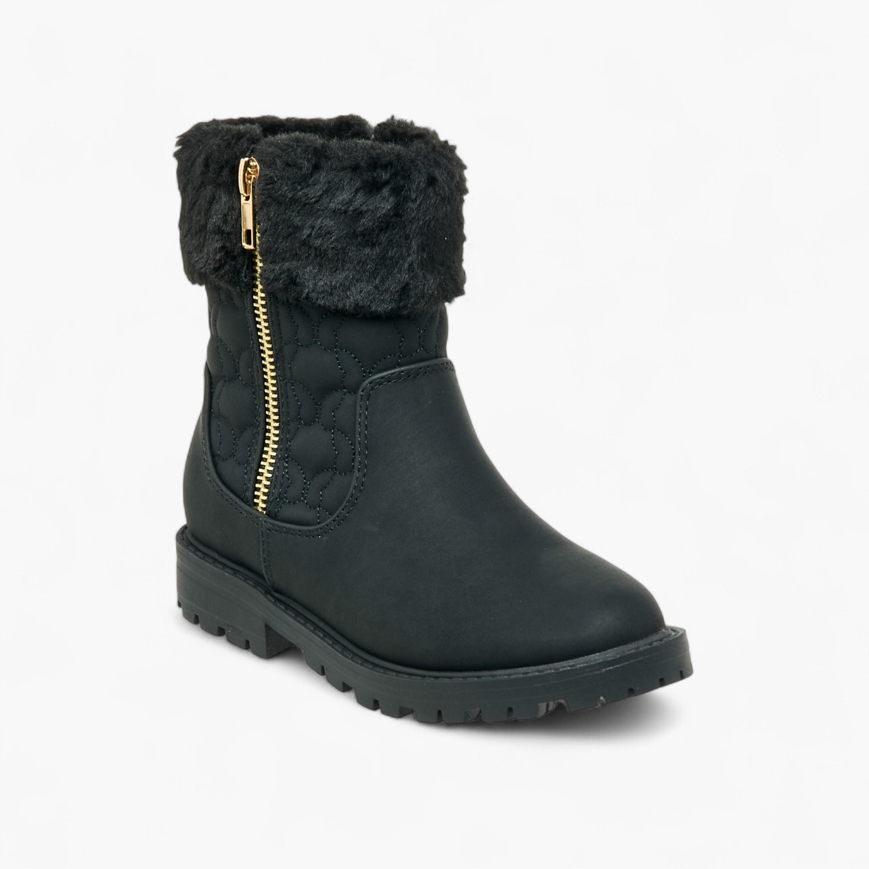 Little Missy Quilted Ankle Boots with Faux Fur and Zip Closure-girls-shoes-boots-image-2