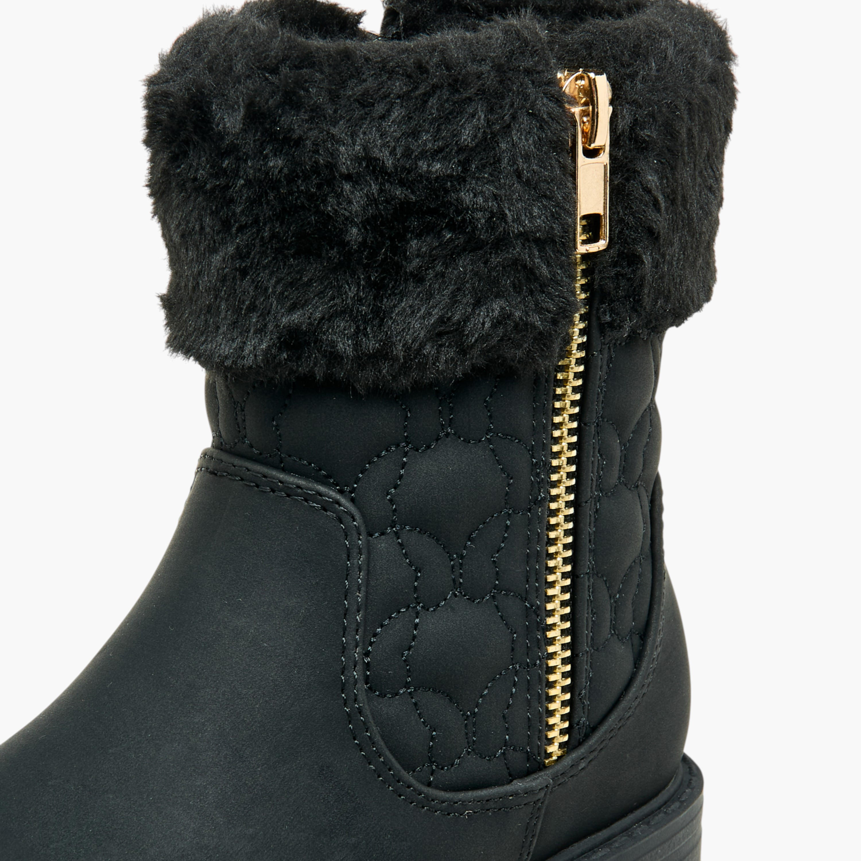 Little Missy Quilted Ankle Boots with Faux Fur and Zip Closure-girls-shoes-boots-image-4