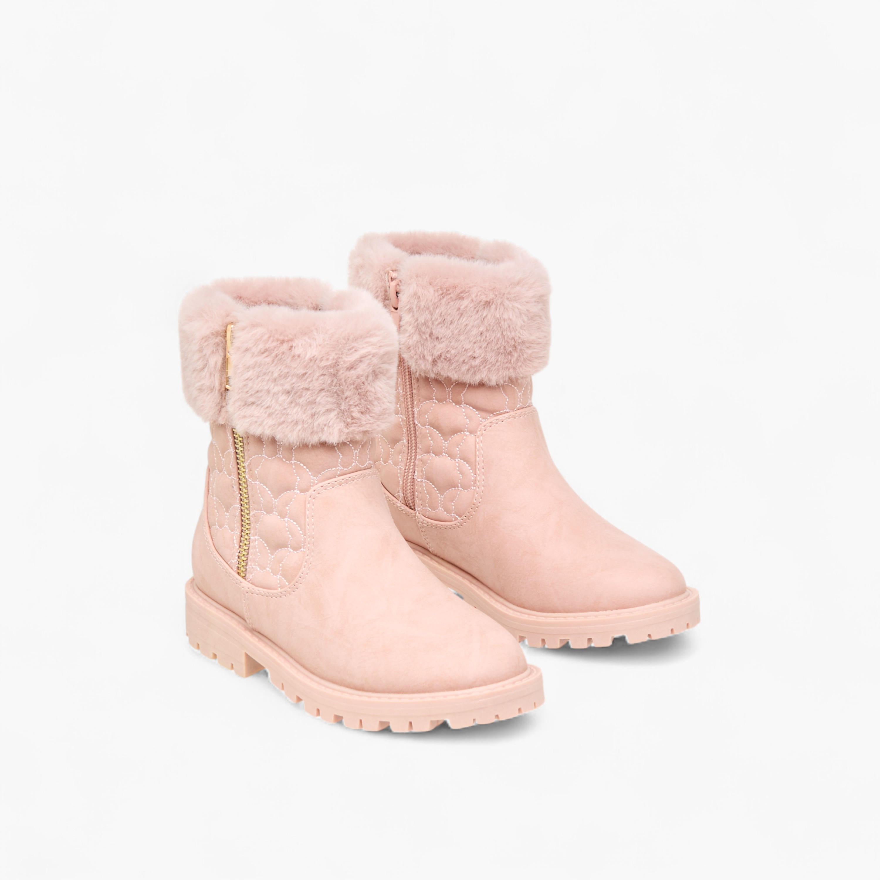 Little Missy Quilted Ankle Boots with Faux Fur and Zip Closure-girls-shoes-boots-image-1