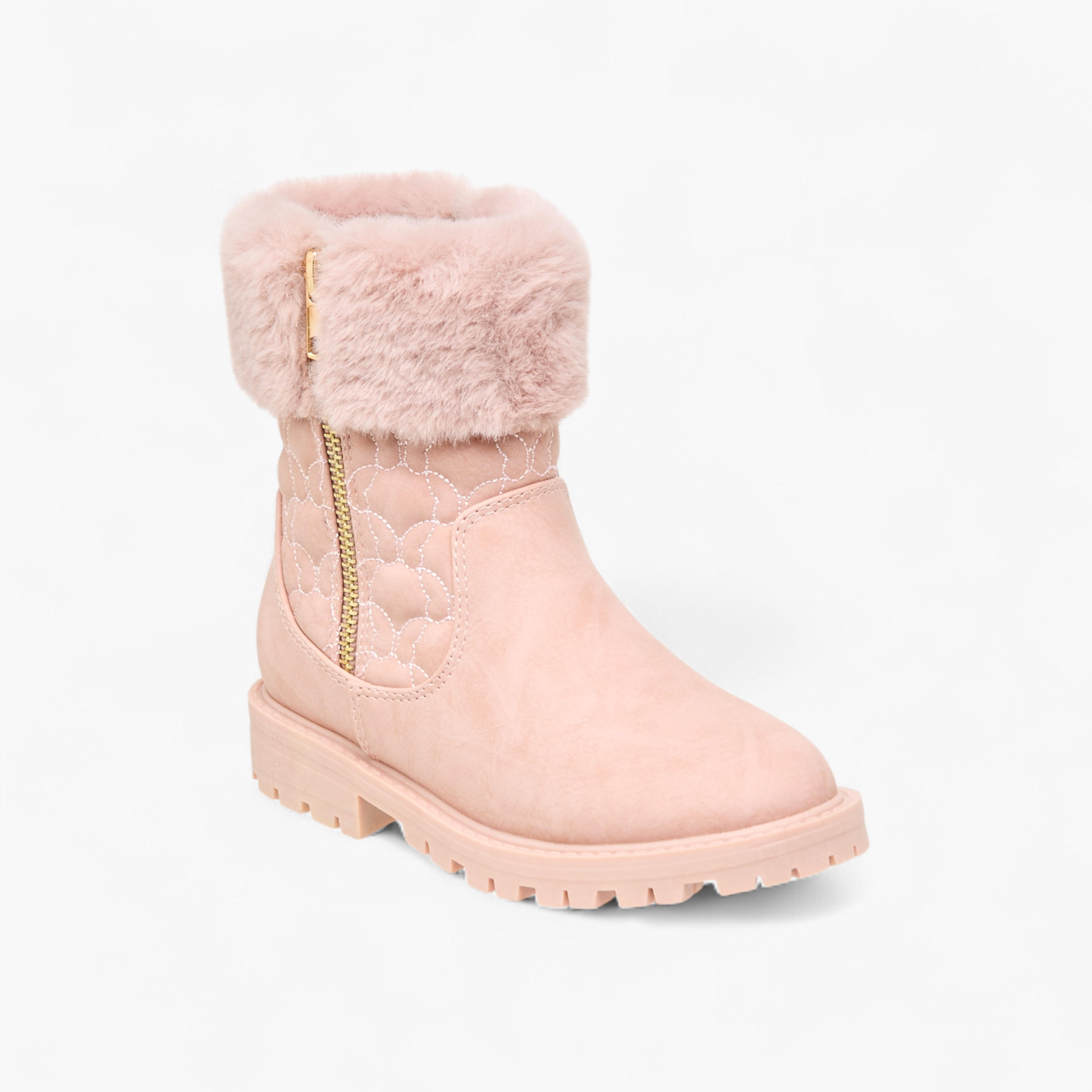Little Missy Quilted Ankle Boots with Faux Fur and Zip Closure-girls-shoes-boots-image-2