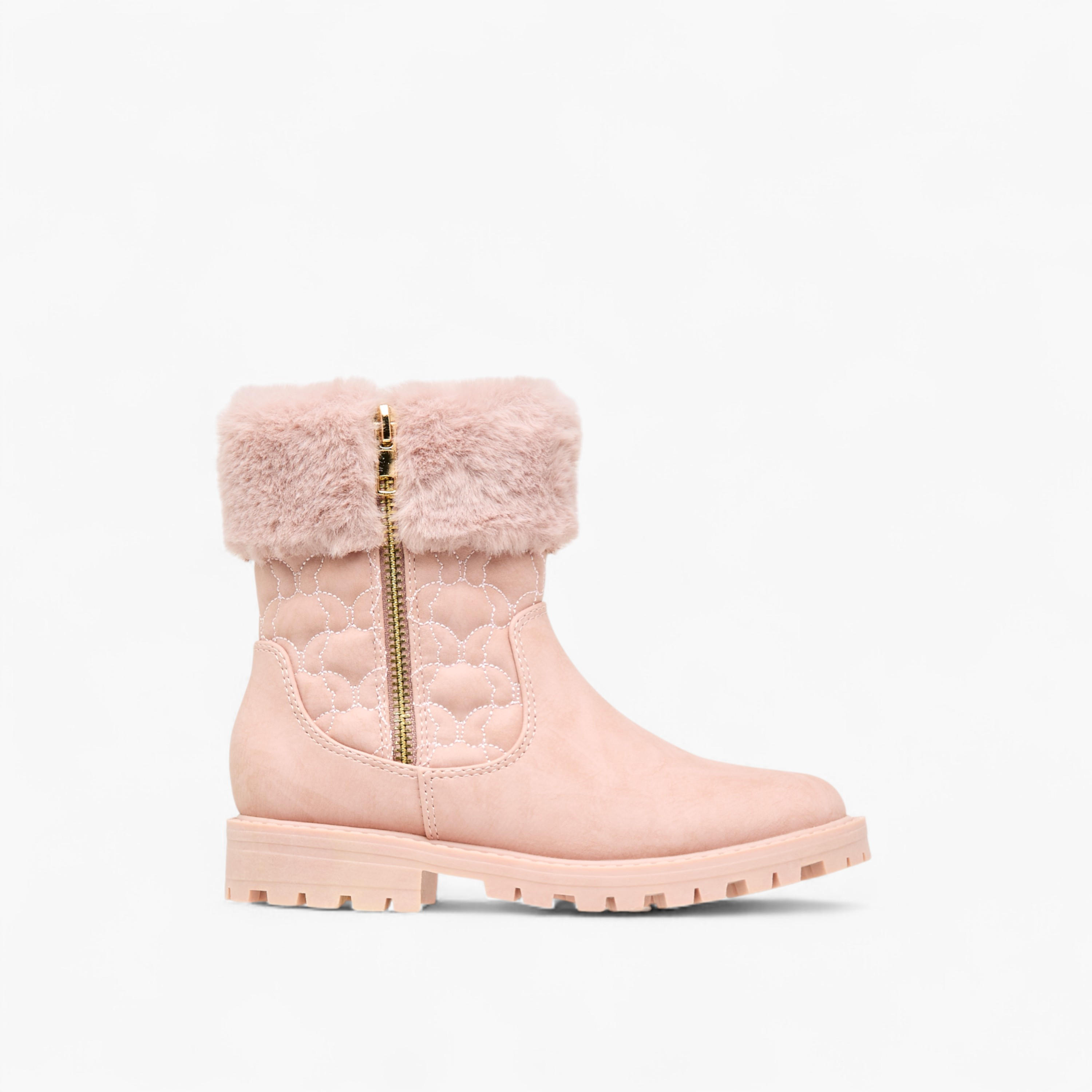 Little Missy Quilted Ankle Boots with Faux Fur and Zip Closure-girls-shoes-boots-image-3