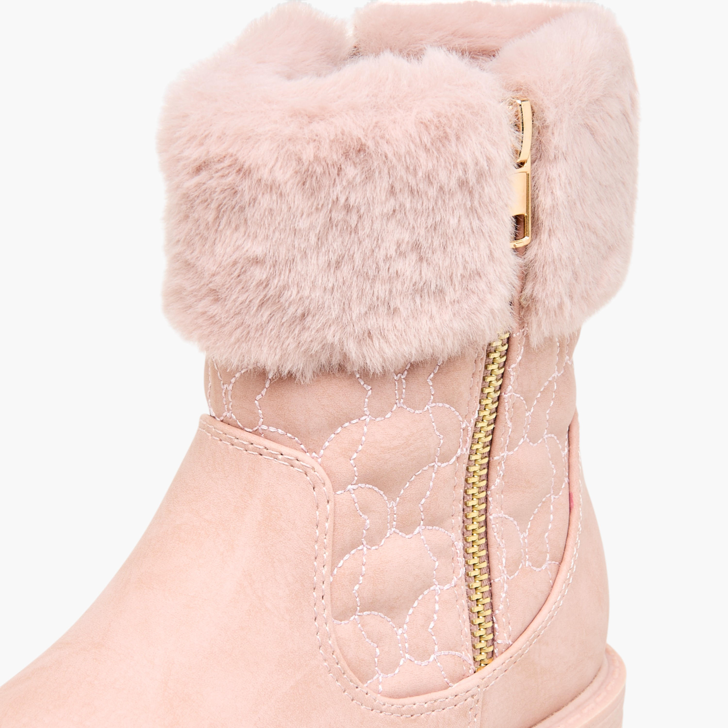 Little Missy Quilted Ankle Boots with Faux Fur and Zip Closure-girls-shoes-boots-image-4