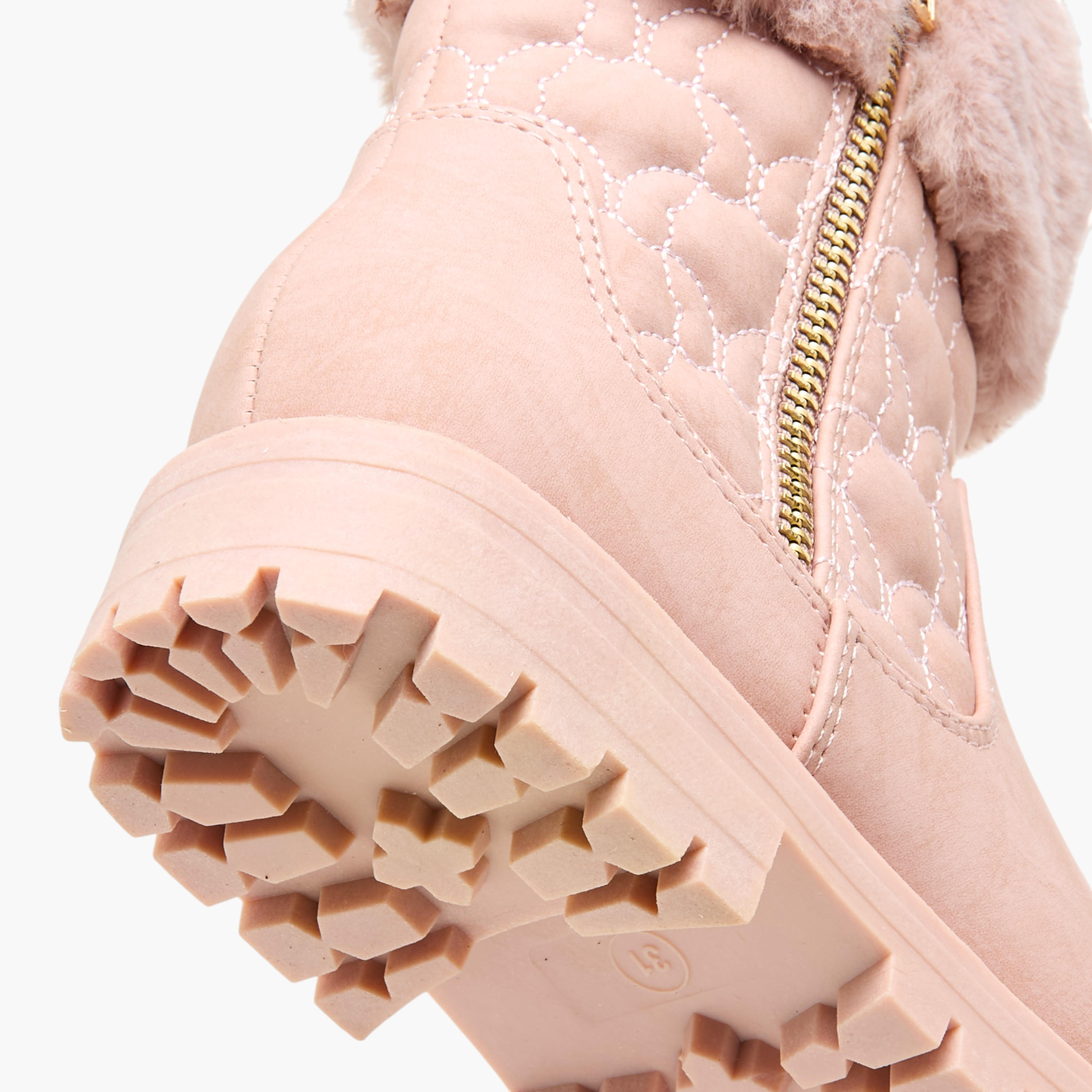 Little Missy Quilted Ankle Boots with Faux Fur and Zip Closure-girls-shoes-boots-image-5
