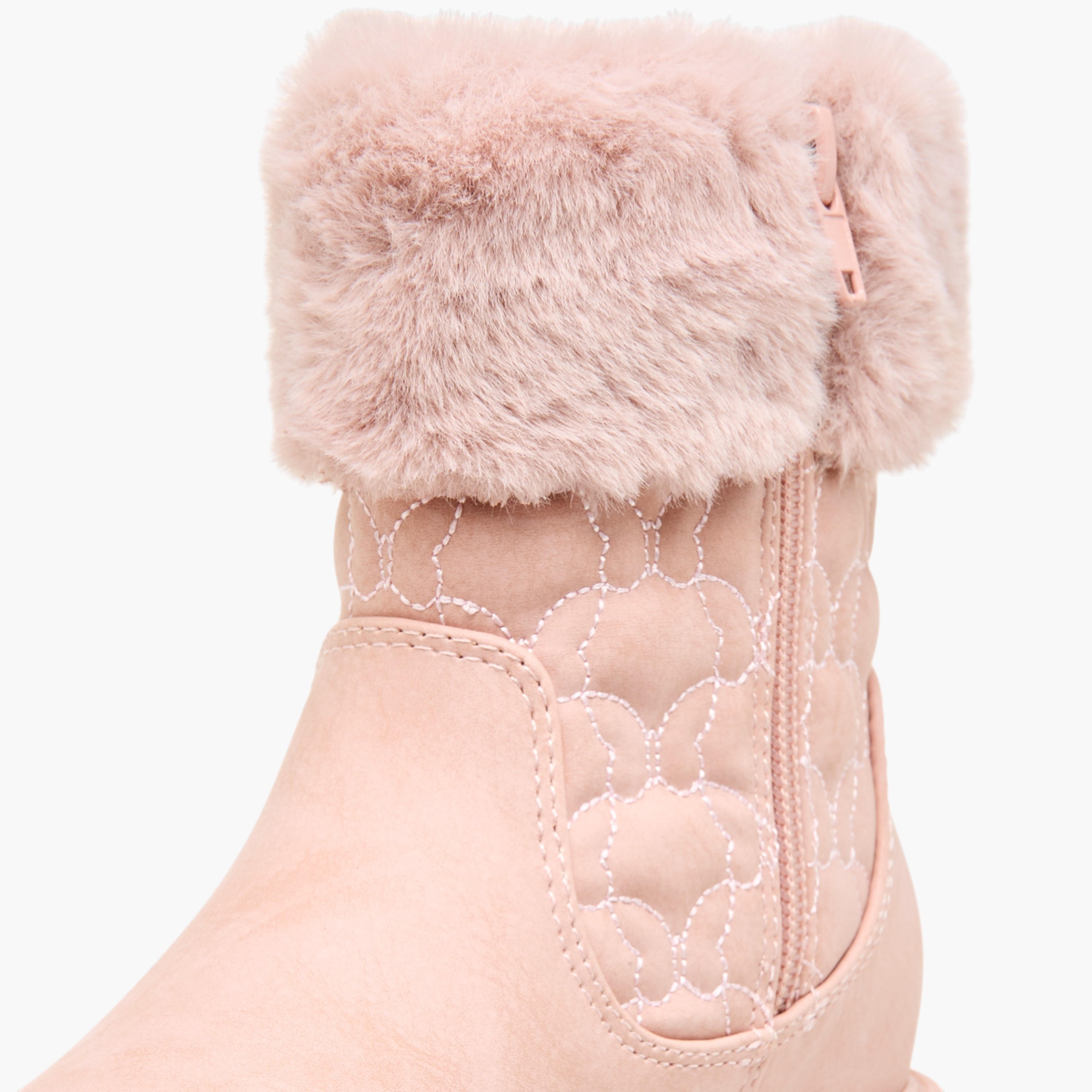 Little Missy Quilted Ankle Boots with Faux Fur and Zip Closure-girls-shoes-boots-image-6