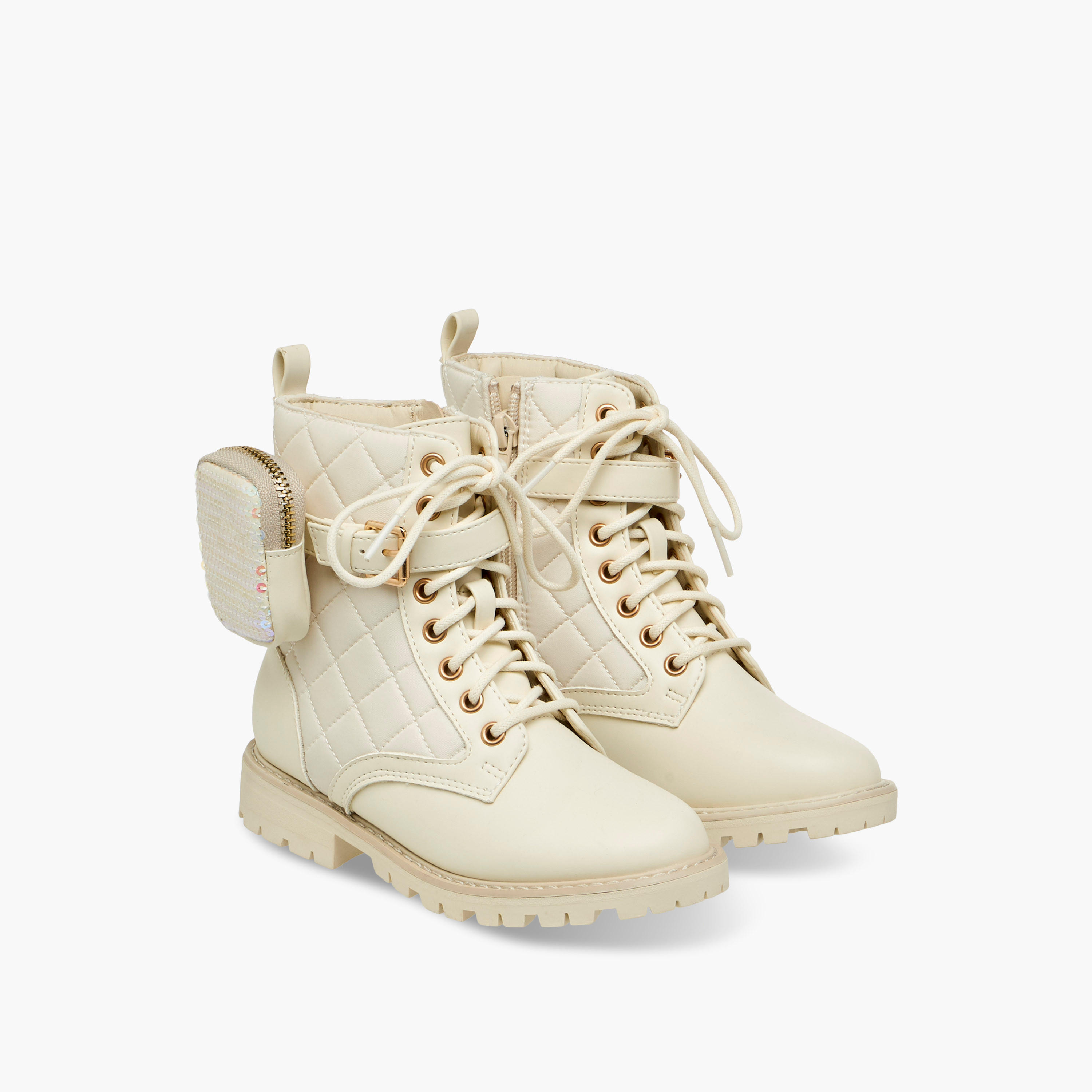 Little Missy Quilted High Cut Boots with Pouch and Zip Closure-girls-shoes-boots-image-1