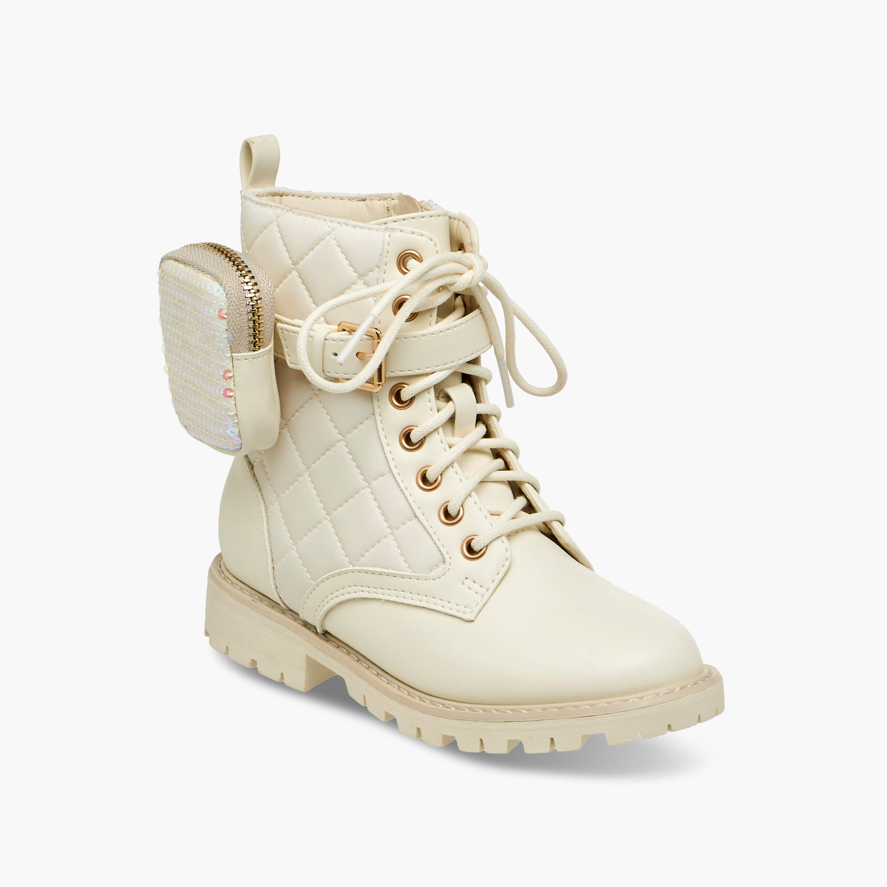 Little Missy Quilted High Cut Boots with Pouch and Zip Closure-girls-shoes-boots-image-2