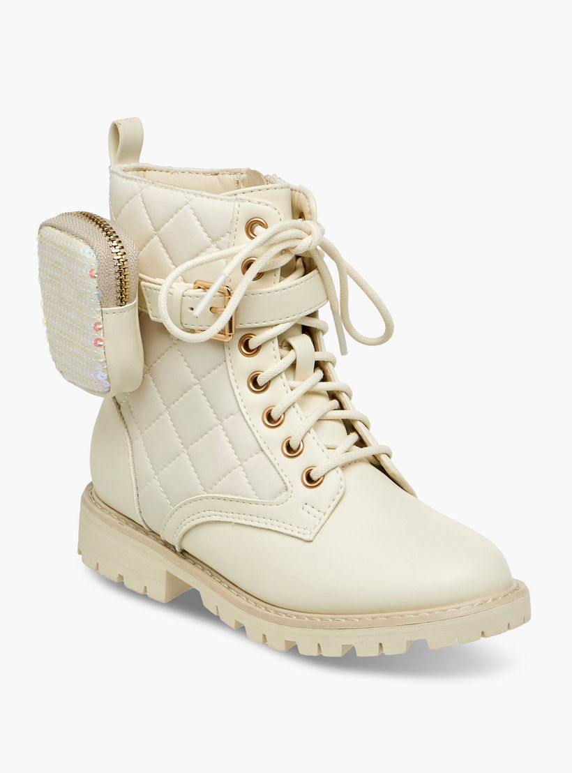 Little Missy Quilted High Cut Boots with Pouch and Zip Closure-girls-shoes-boots-image-2