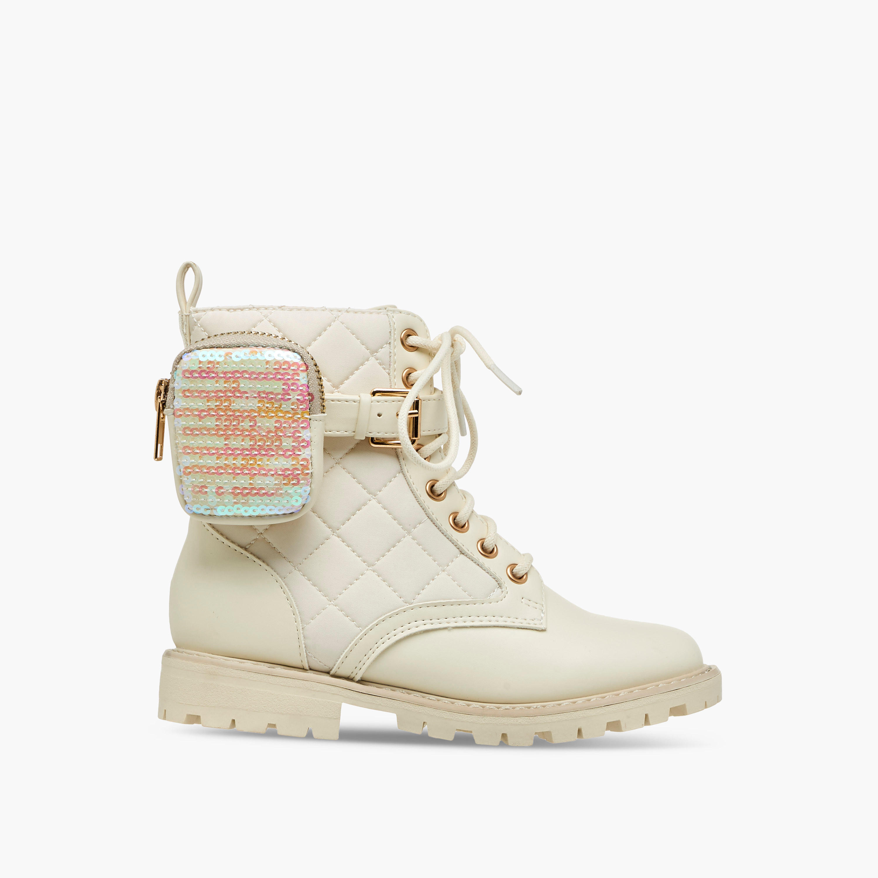Little Missy Quilted High Cut Boots with Pouch and Zip Closure-girls-shoes-boots-image-3