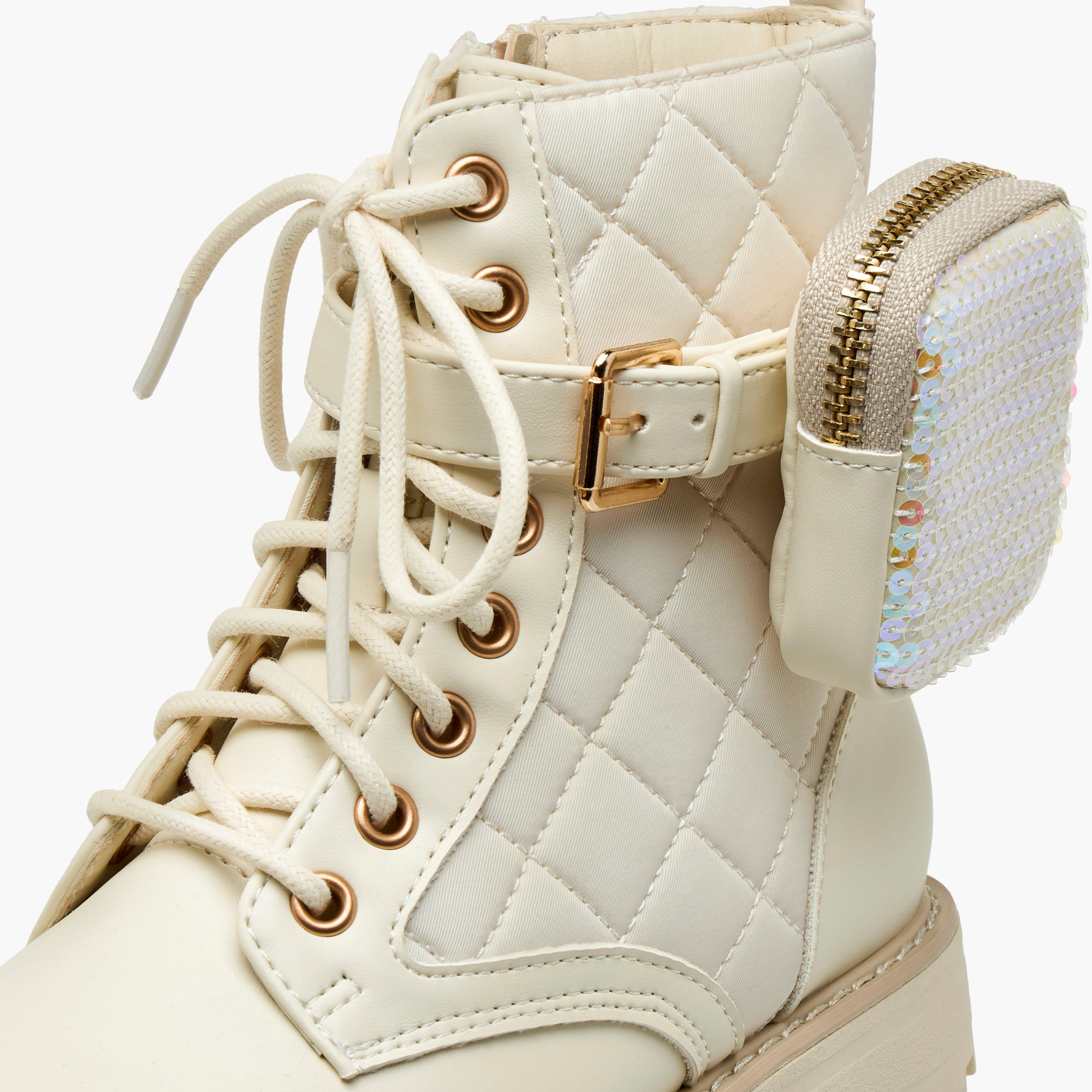 Little Missy Quilted High Cut Boots with Pouch and Zip Closure-girls-shoes-boots-image-4