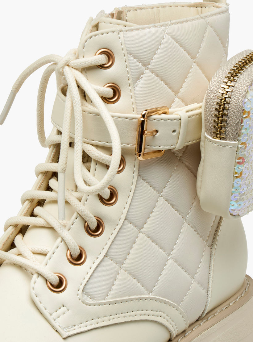 Little Missy Quilted High Cut Boots with Pouch and Zip Closure-girls-shoes-boots-image-4