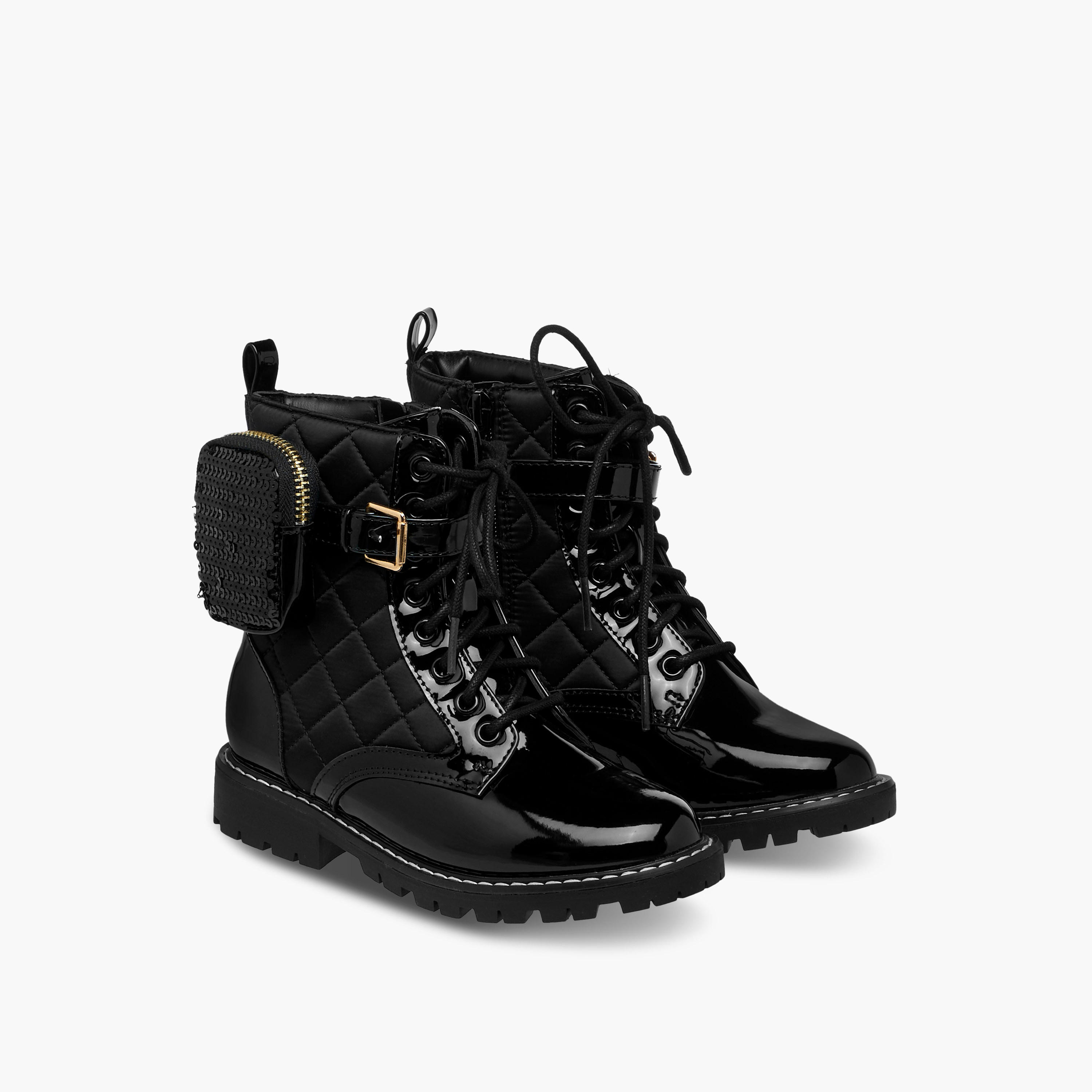 Little Missy Quilted High Cut Boots with Pouch and Zip Closure-girls-shoes-boots-image-1