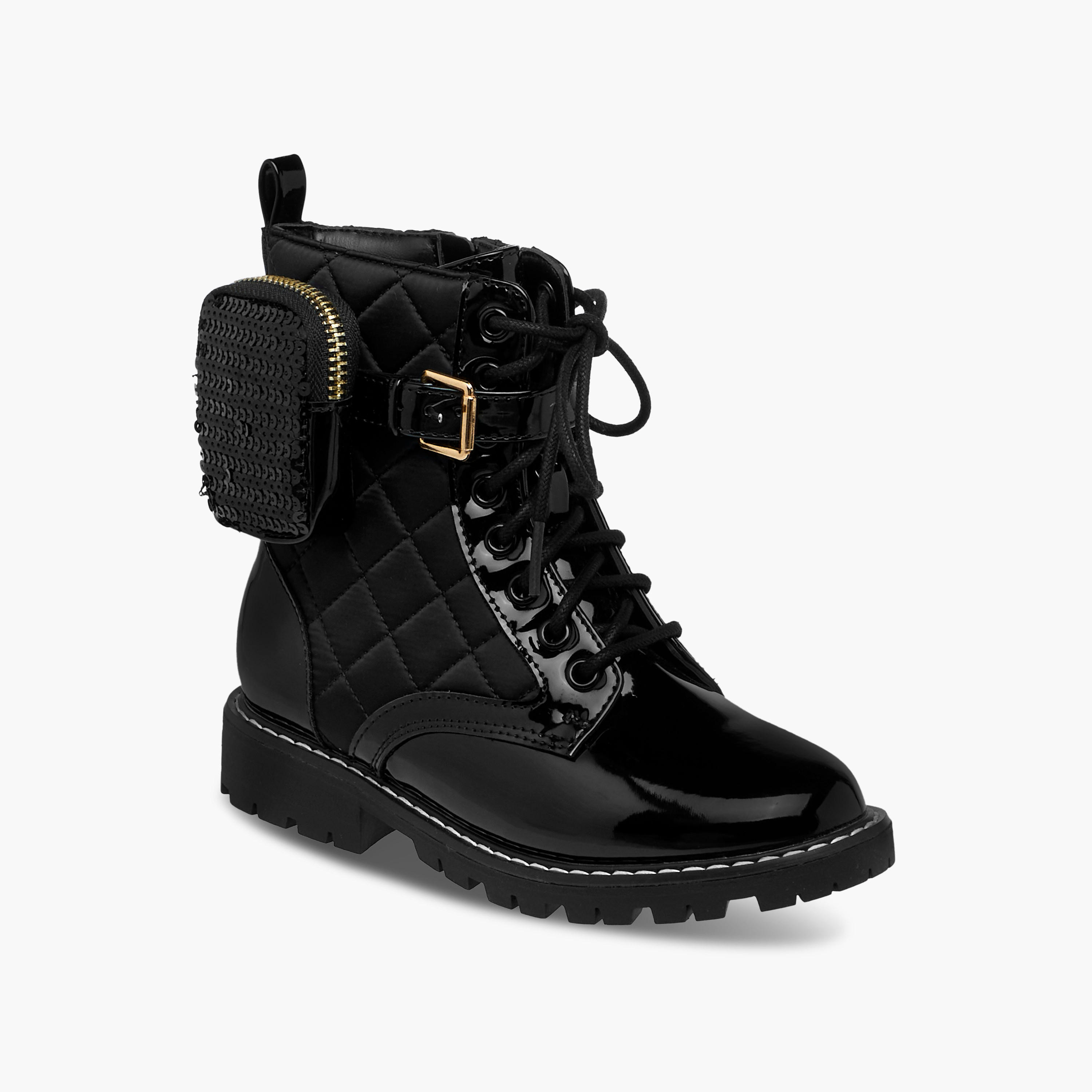 Little Missy Quilted High Cut Boots with Pouch and Zip Closure-girls-shoes-boots-image-2