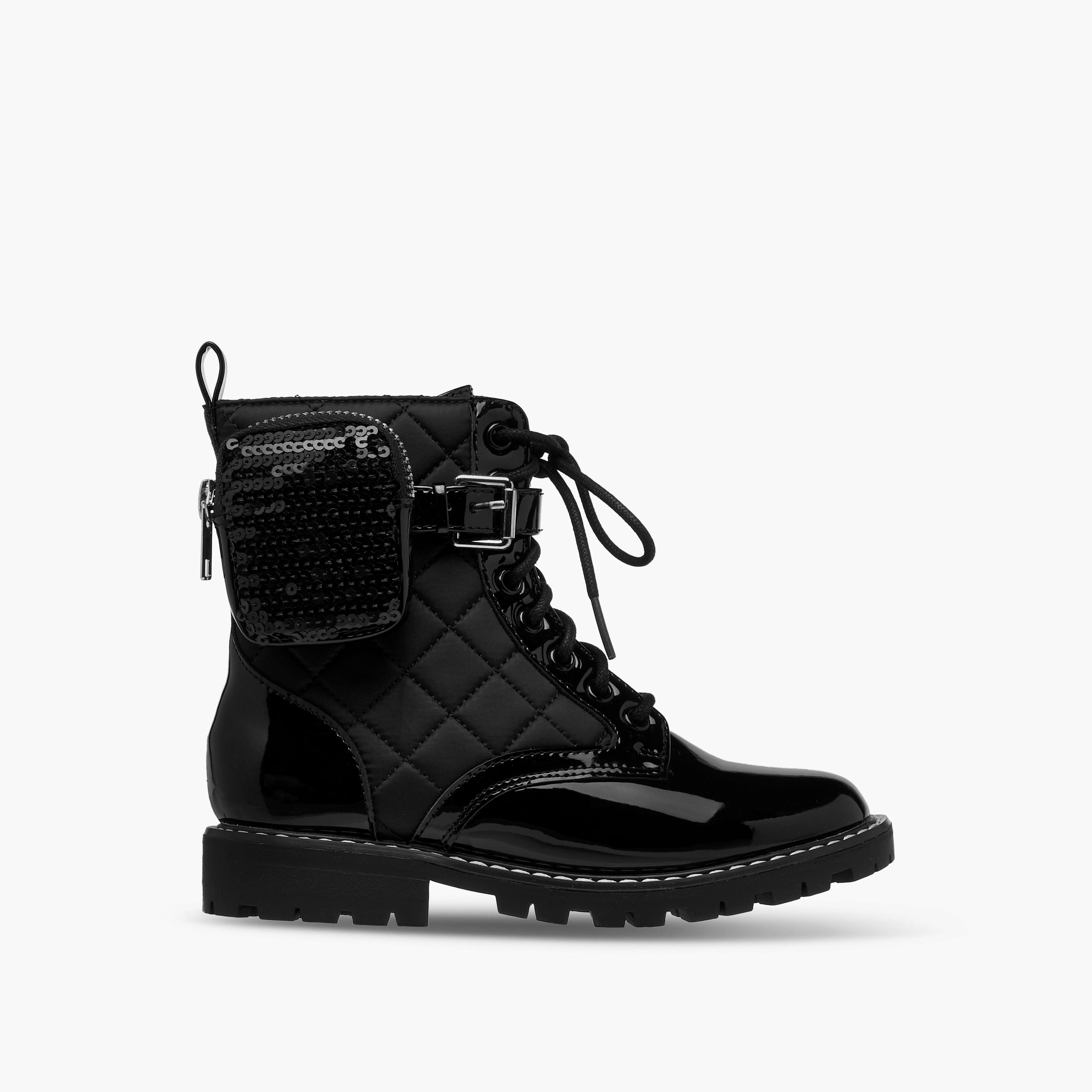Little Missy Quilted High Cut Boots with Pouch and Zip Closure-girls-shoes-boots-image-3