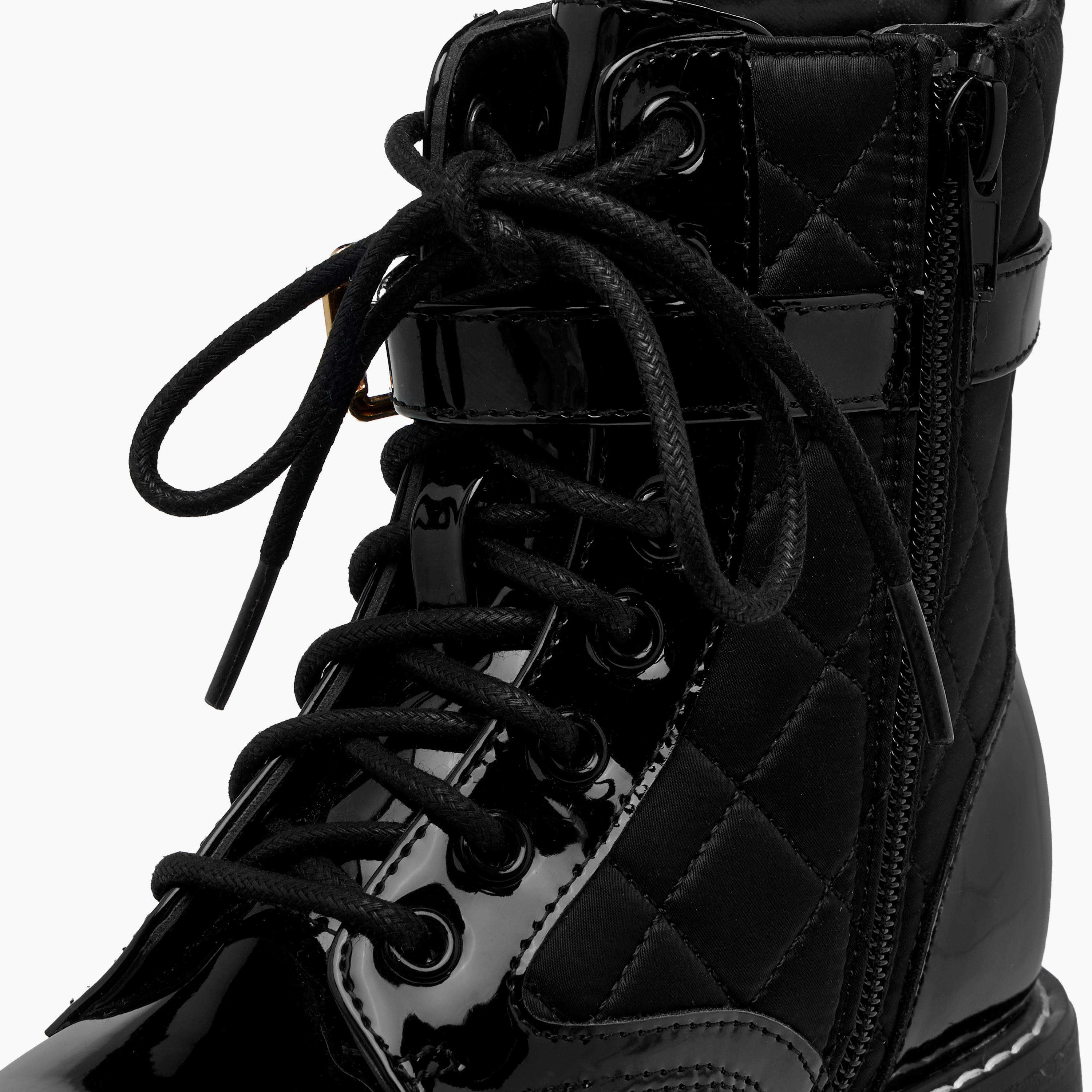 Little Missy Quilted High Cut Boots with Pouch and Zip Closure-girls-shoes-boots-image-6