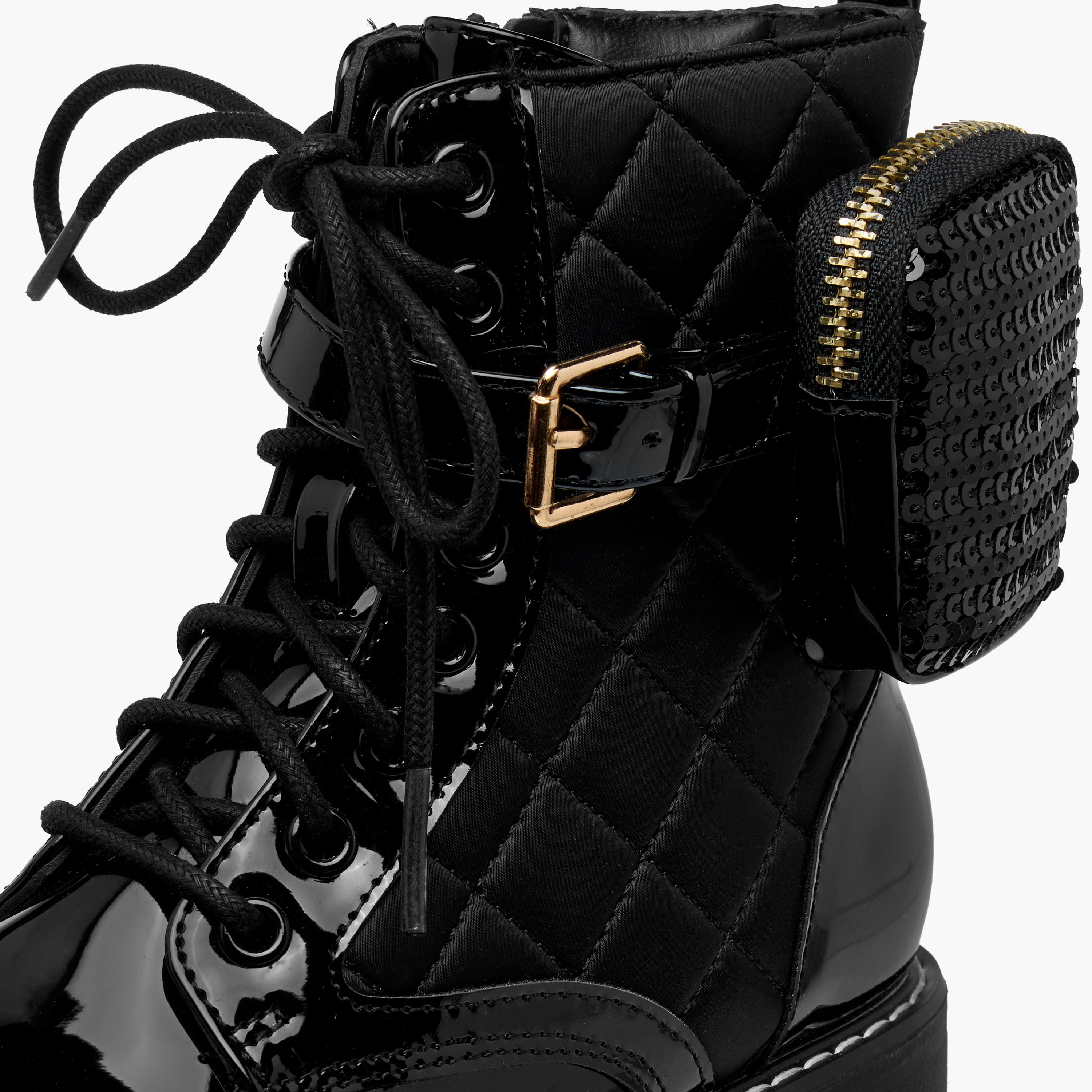 Little Missy Quilted High Cut Boots with Pouch and Zip Closure-girls-shoes-boots-image-4