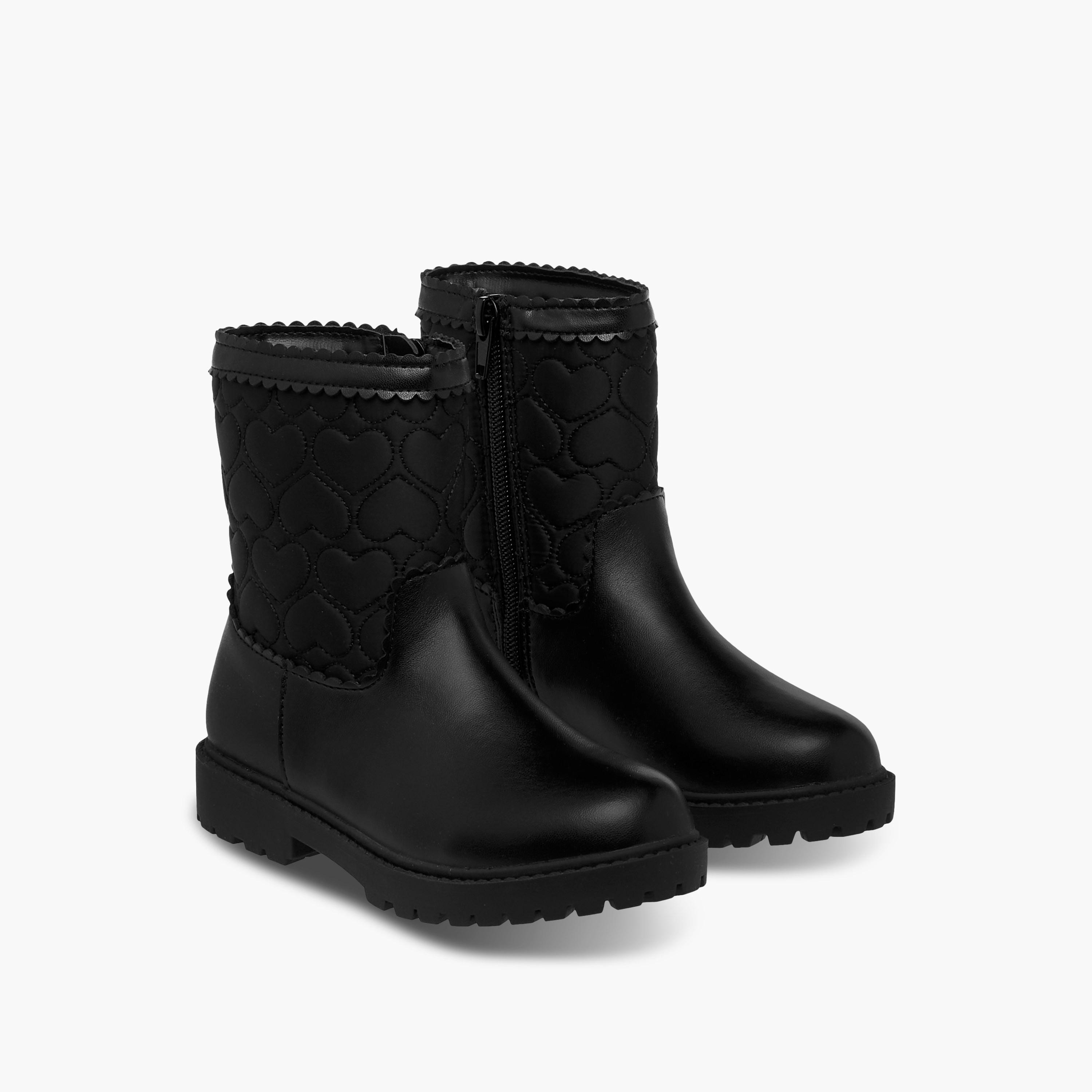 Juniors Heart Quilted High Cut Boots with Zip Closure-girls-shoes-boots-image-1