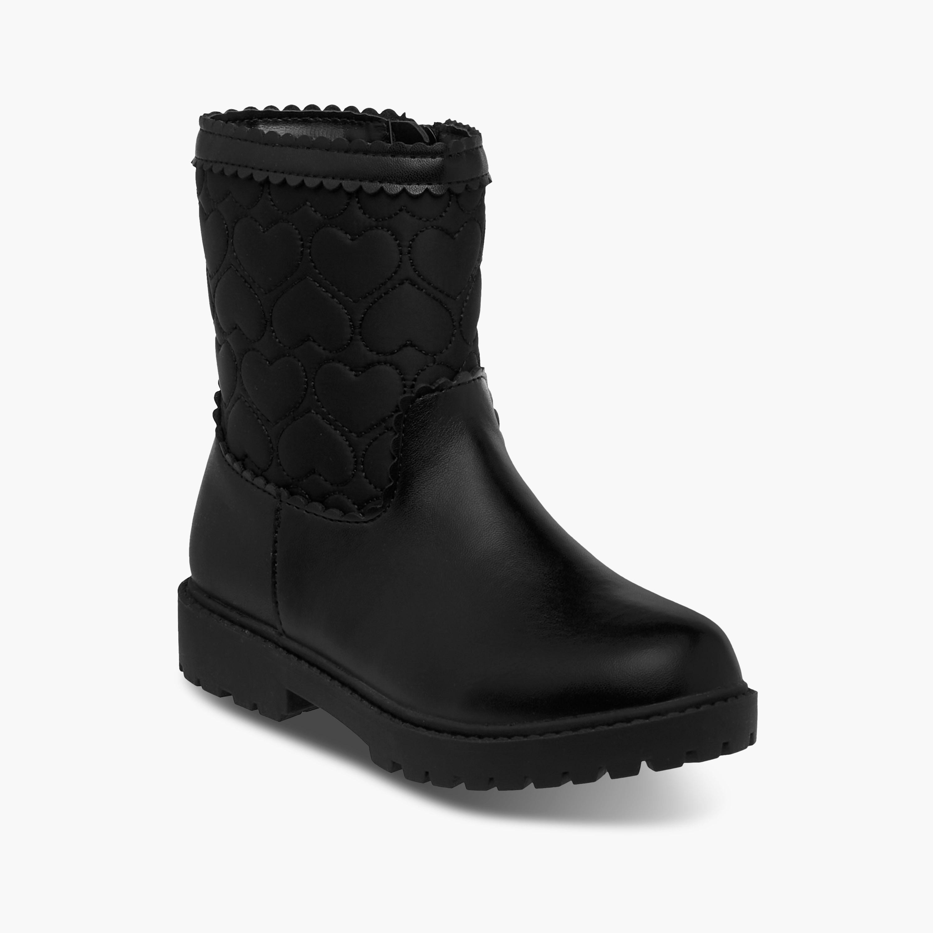 Juniors Heart Quilted High Cut Boots with Zip Closure-girls-shoes-boots-image-2