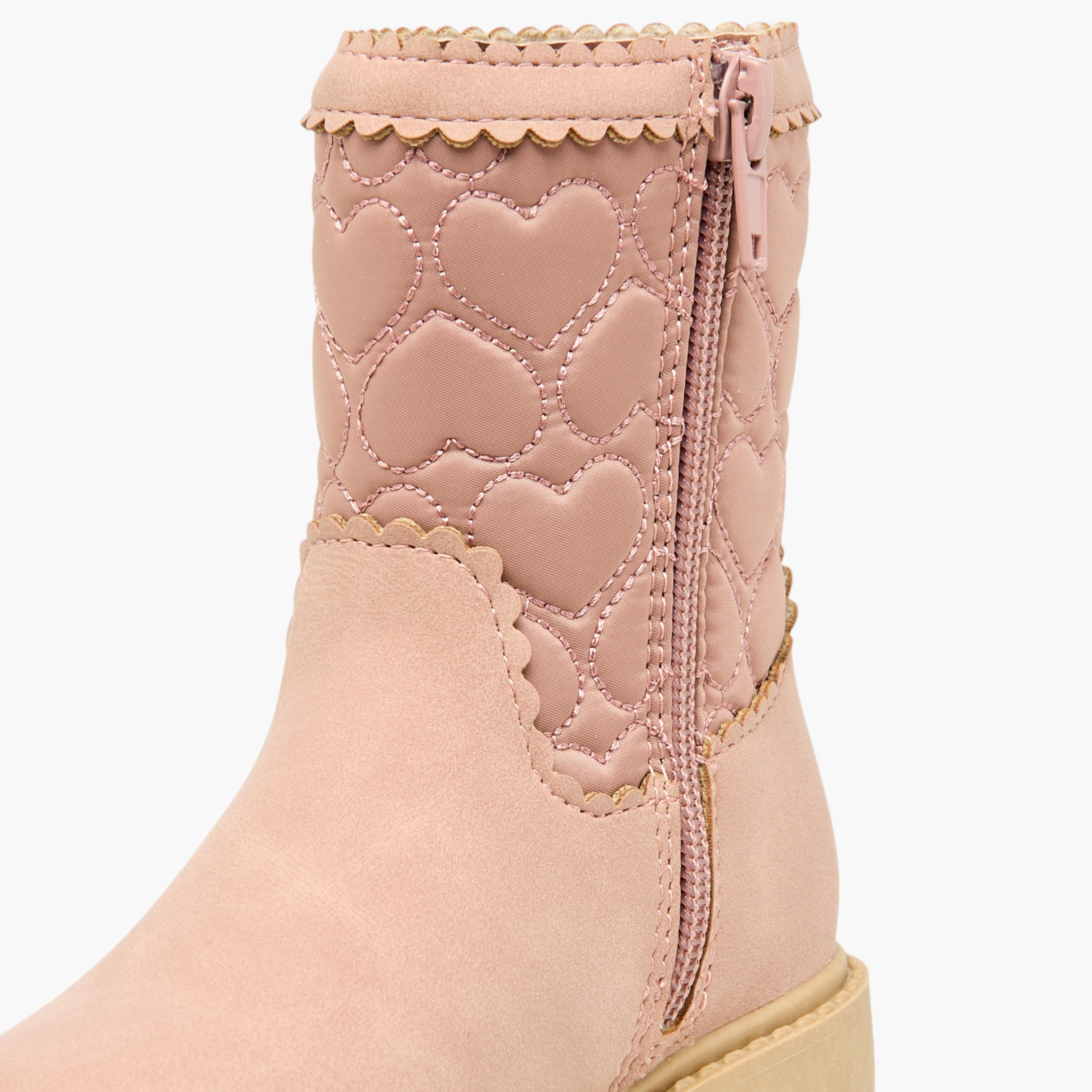بوت مبطّن بقصّة عالية وسحاب إغلاق وتصميم قلوب من جونيورز-girls-shoes-boots-image-6