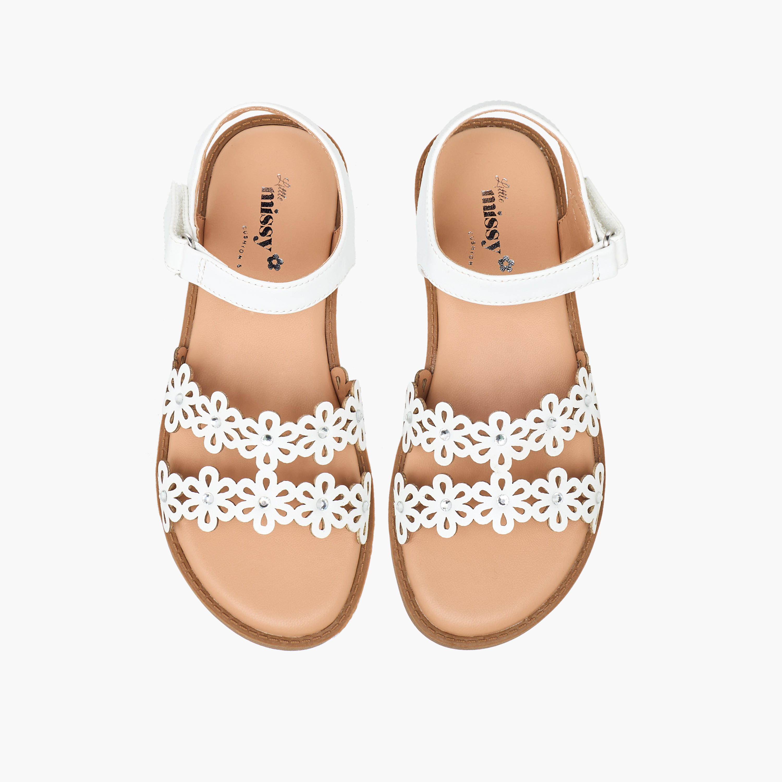 Little Missy Girls Floral Cut Out Detail Hook & Loop Sandals-girls-shoes-sandals-image-1