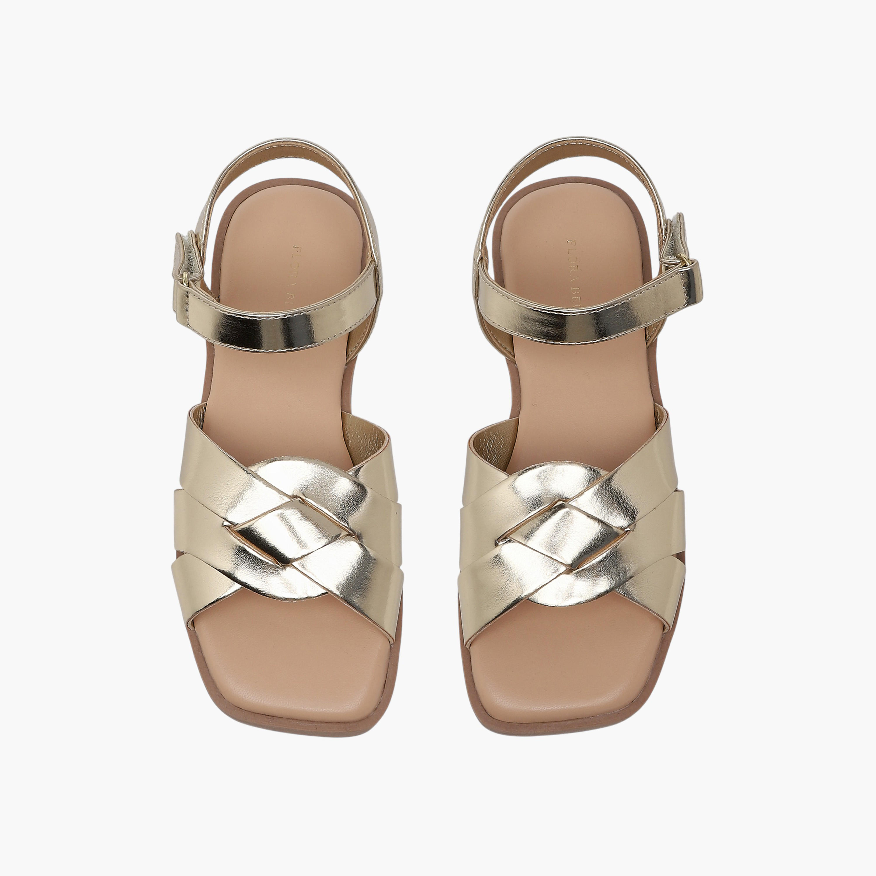 صندل ميتاليك بشريط إغلاق لاصق للبنات من فلورا بيلا-girls-shoes-sandals-image-1