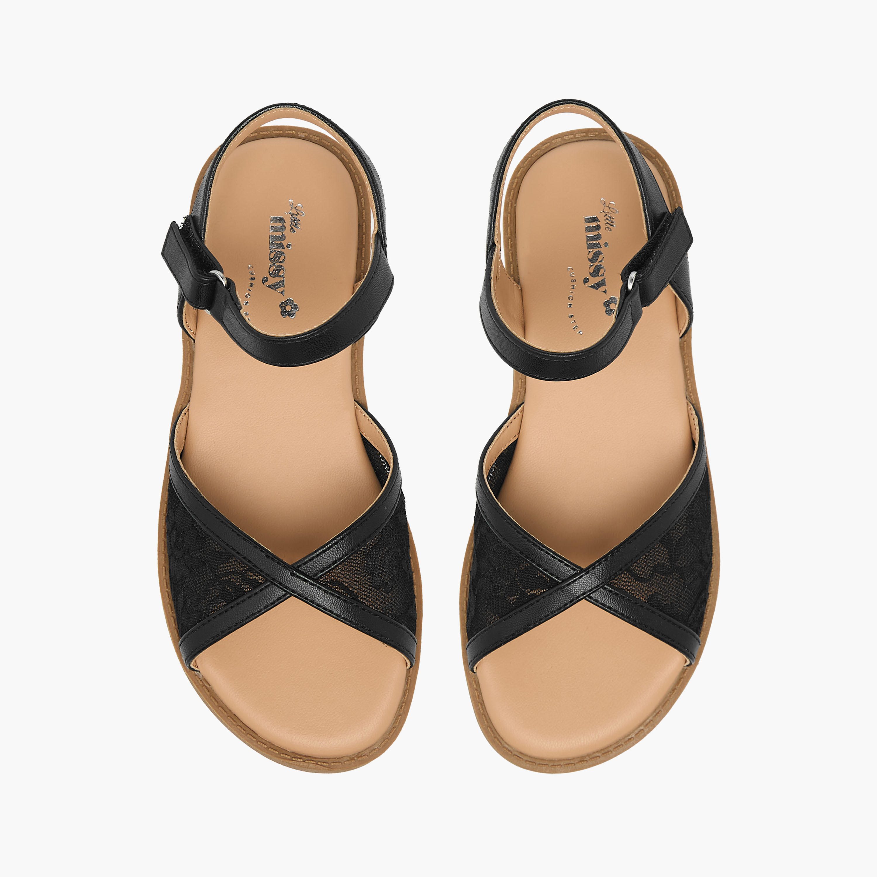 صندل بشريط إغلاق لاصق وتفاصيل دانتيل للبنات من ليتل ميسي-girls-shoes-sandals-image-1