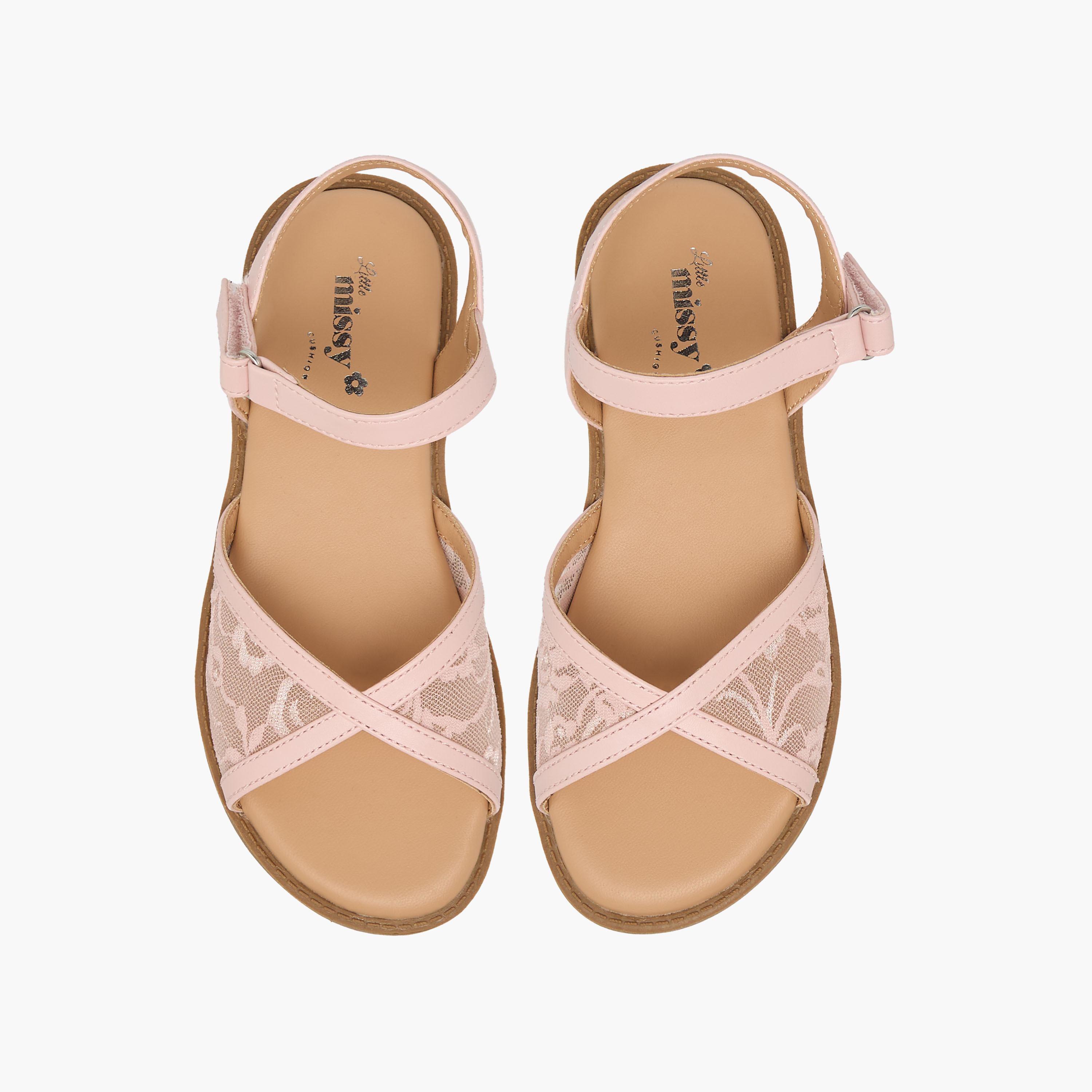 صندل بشريط إغلاق لاصق وتفاصيل دانتيل للبنات من ليتل ميسي-girls-shoes-sandals-image-1