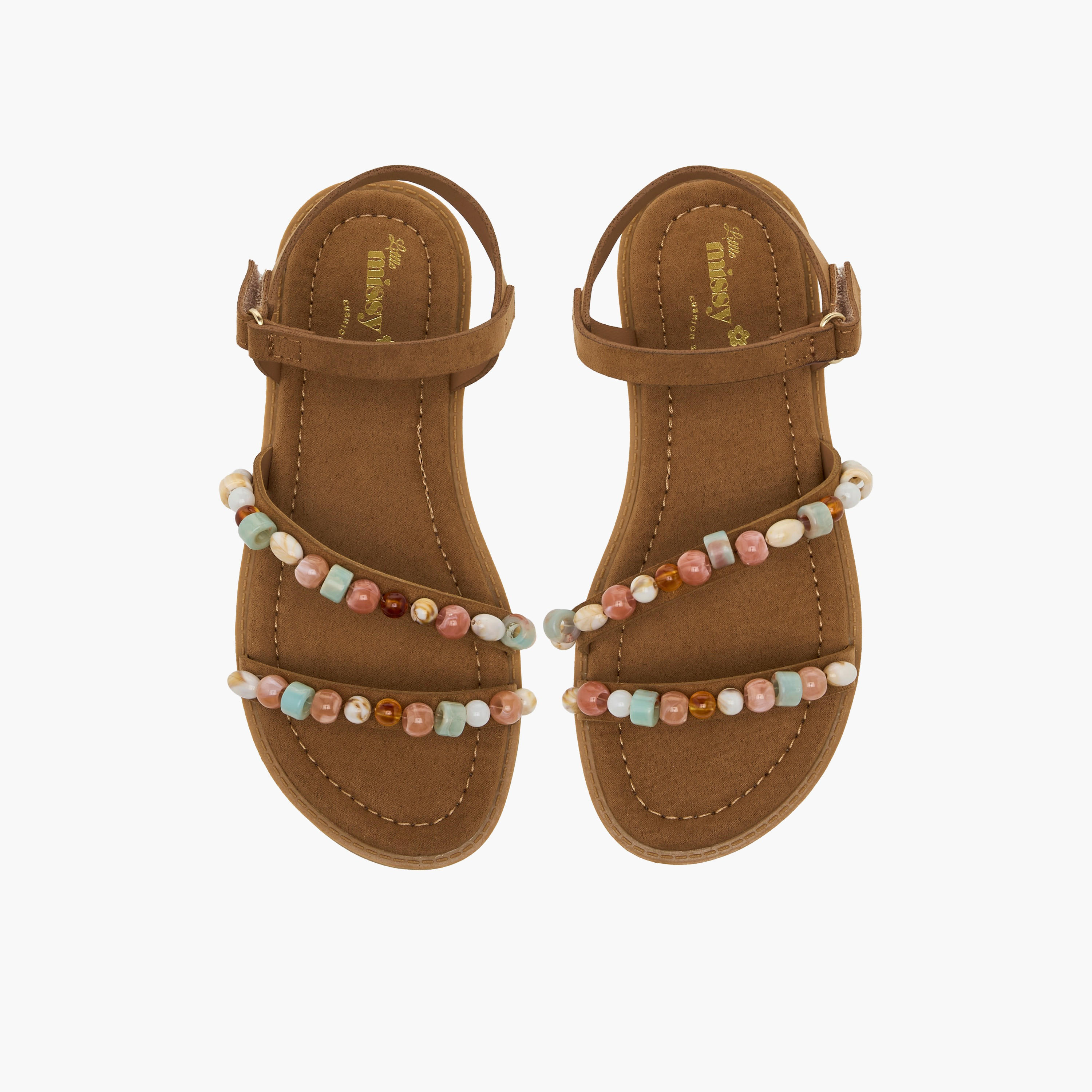 Little Missy Girls Bead Embellished Hook & Loop Sandals-girls-shoes-sandals-image-1