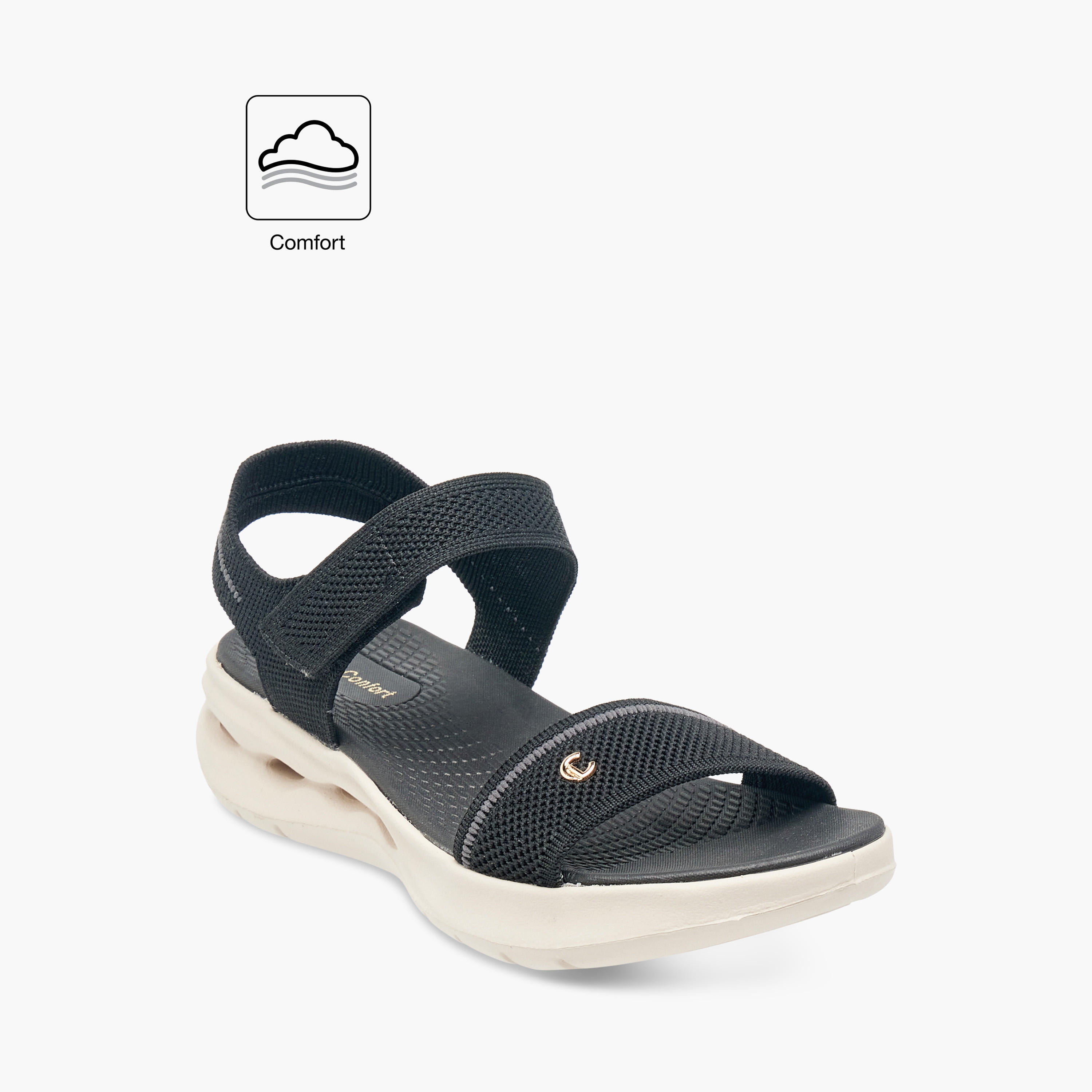 Le Confort Women's Knitted Comfort Sandals with Velcro Closure-women-shoes-flats-sandals-image-2