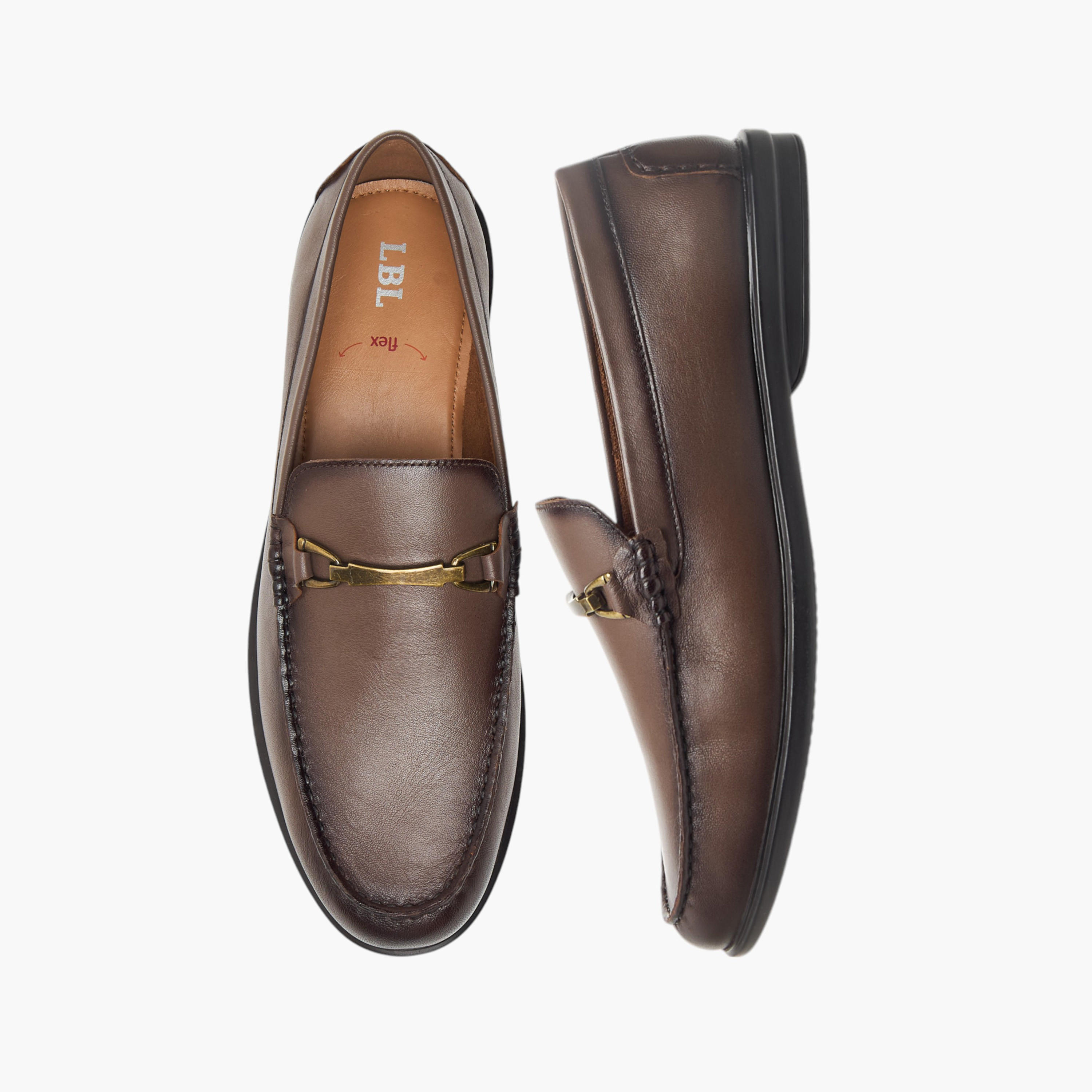 LBL by Shoexpress Solid Slip-On Loafers with Metal Accent-men-shoes-formalshoes-image-1
