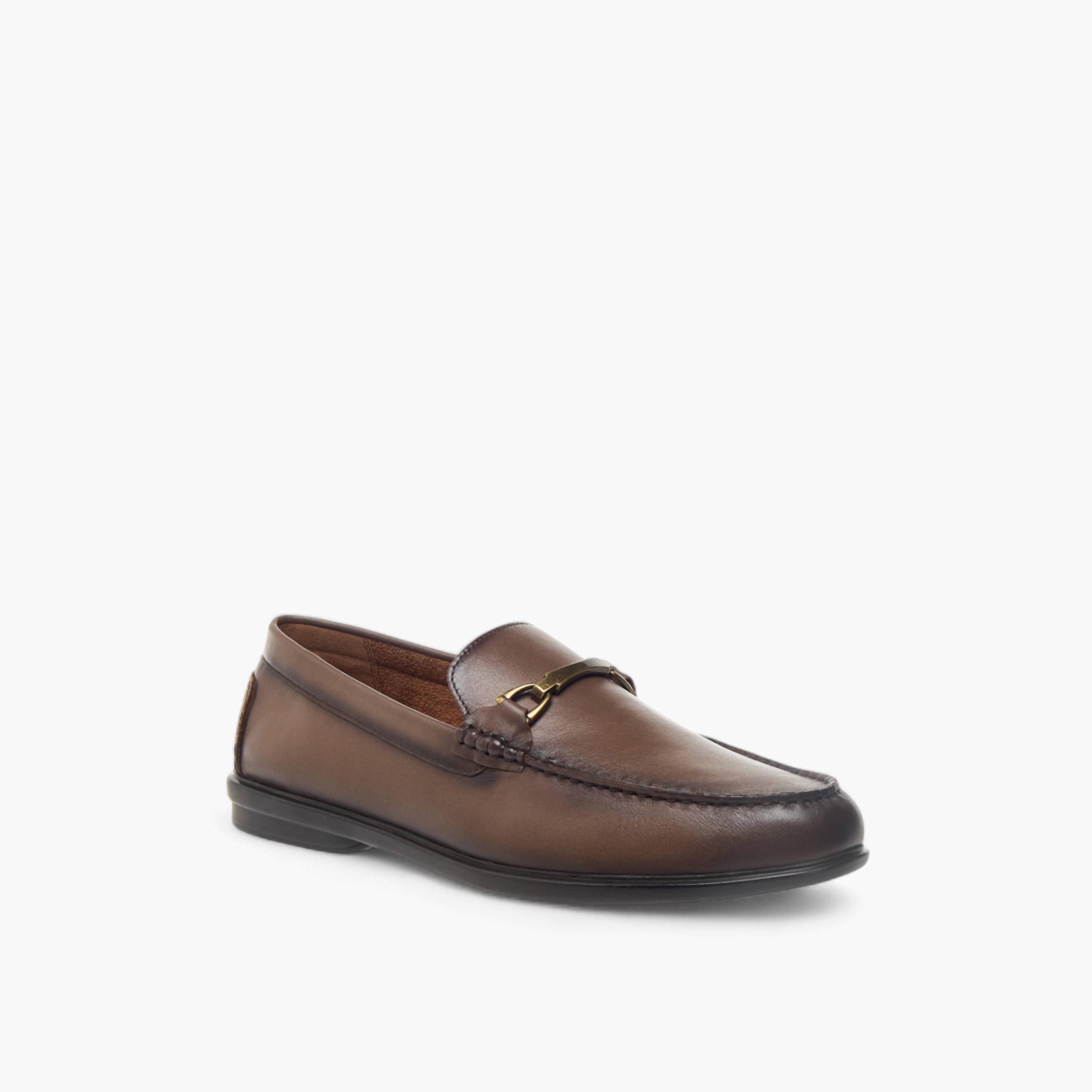 LBL by Shoexpress Solid Slip-On Loafers with Metal Accent-men-shoes-formalshoes-image-2