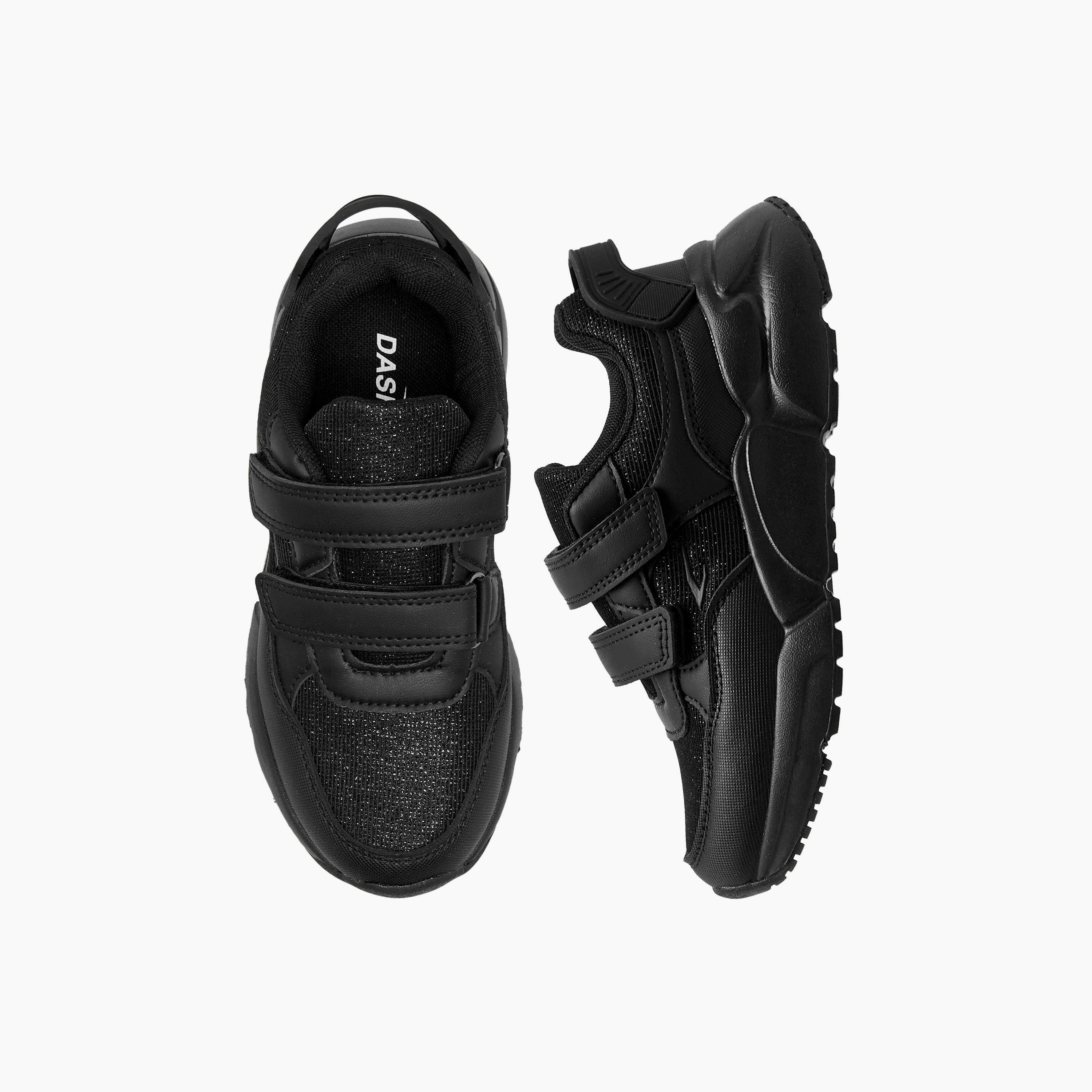 Dash Panelled School Shoes with Hook and Loop Closure-girls-shoes-schoolshoes-image-1