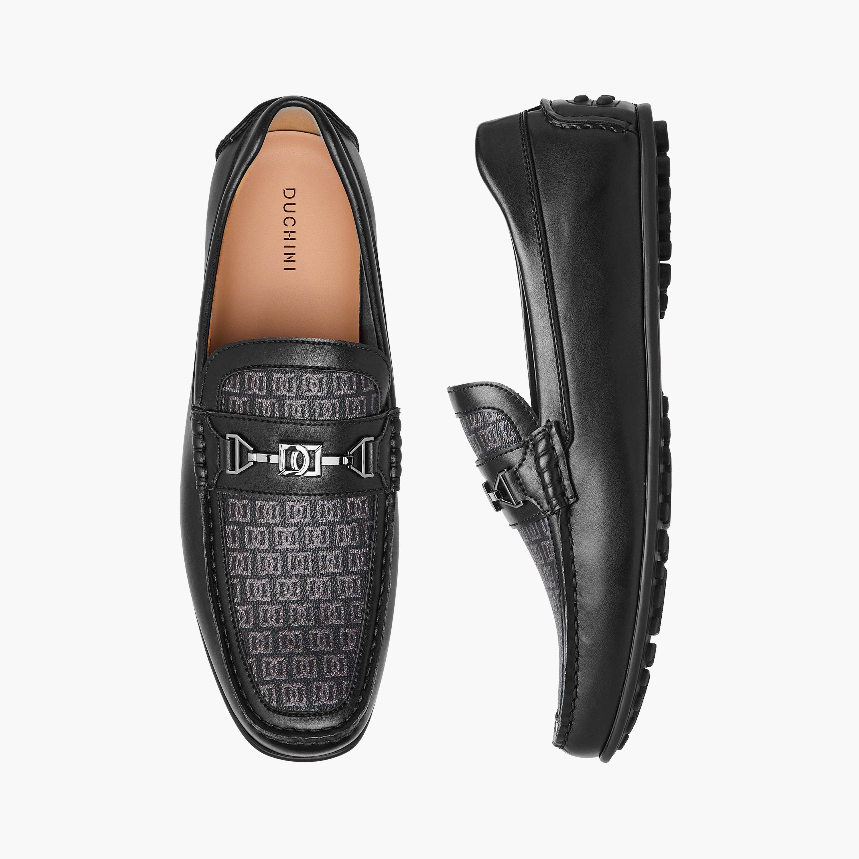 Duchini Men's Monogram Print Slip-On Moccasins-men-shoes-formalshoes-image-1