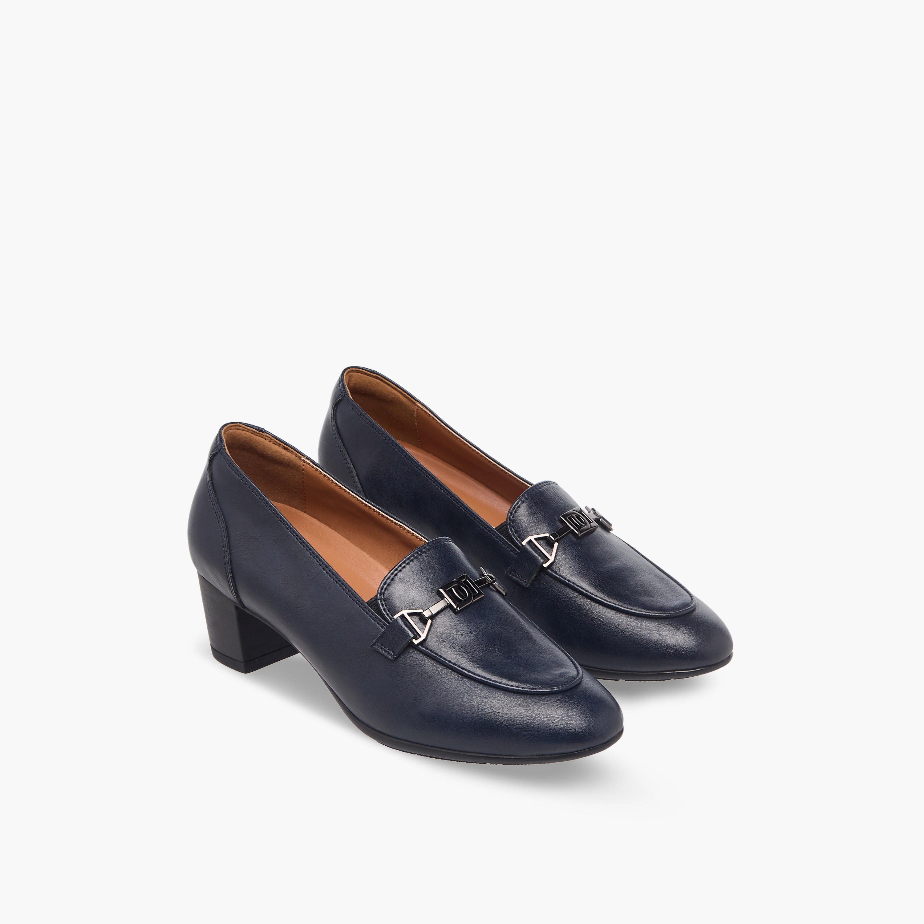Duchini Women Metal Accent Block Heel Loafers-women-shoes-flats-loafers-image-1