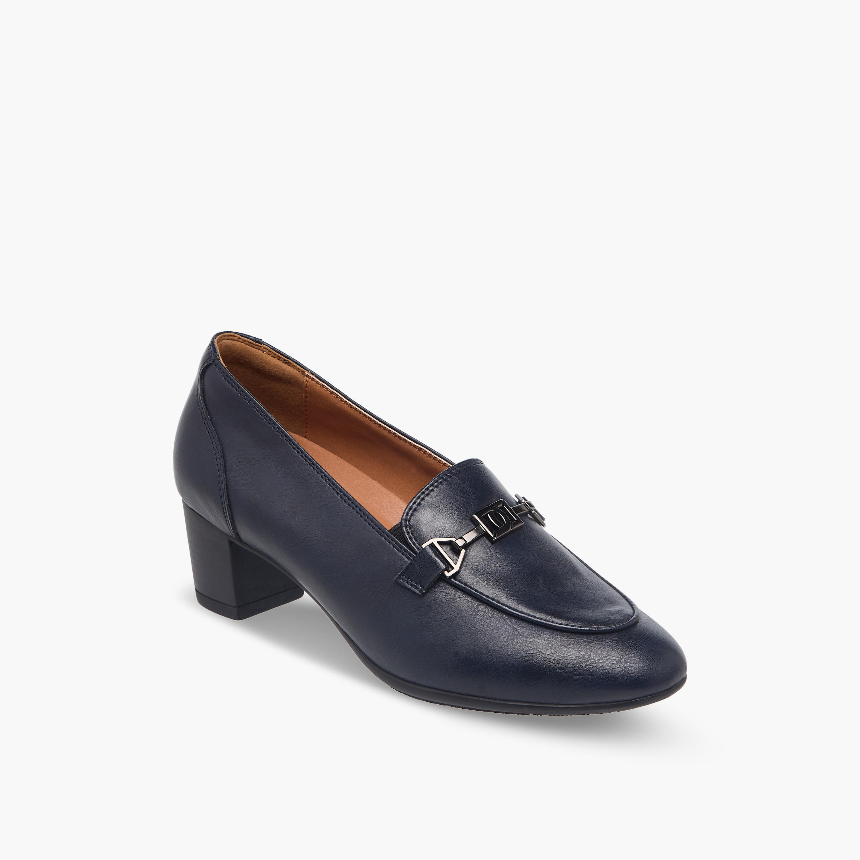 Duchini Women Metal Accent Block Heel Loafers-women-shoes-flats-loafers-image-2
