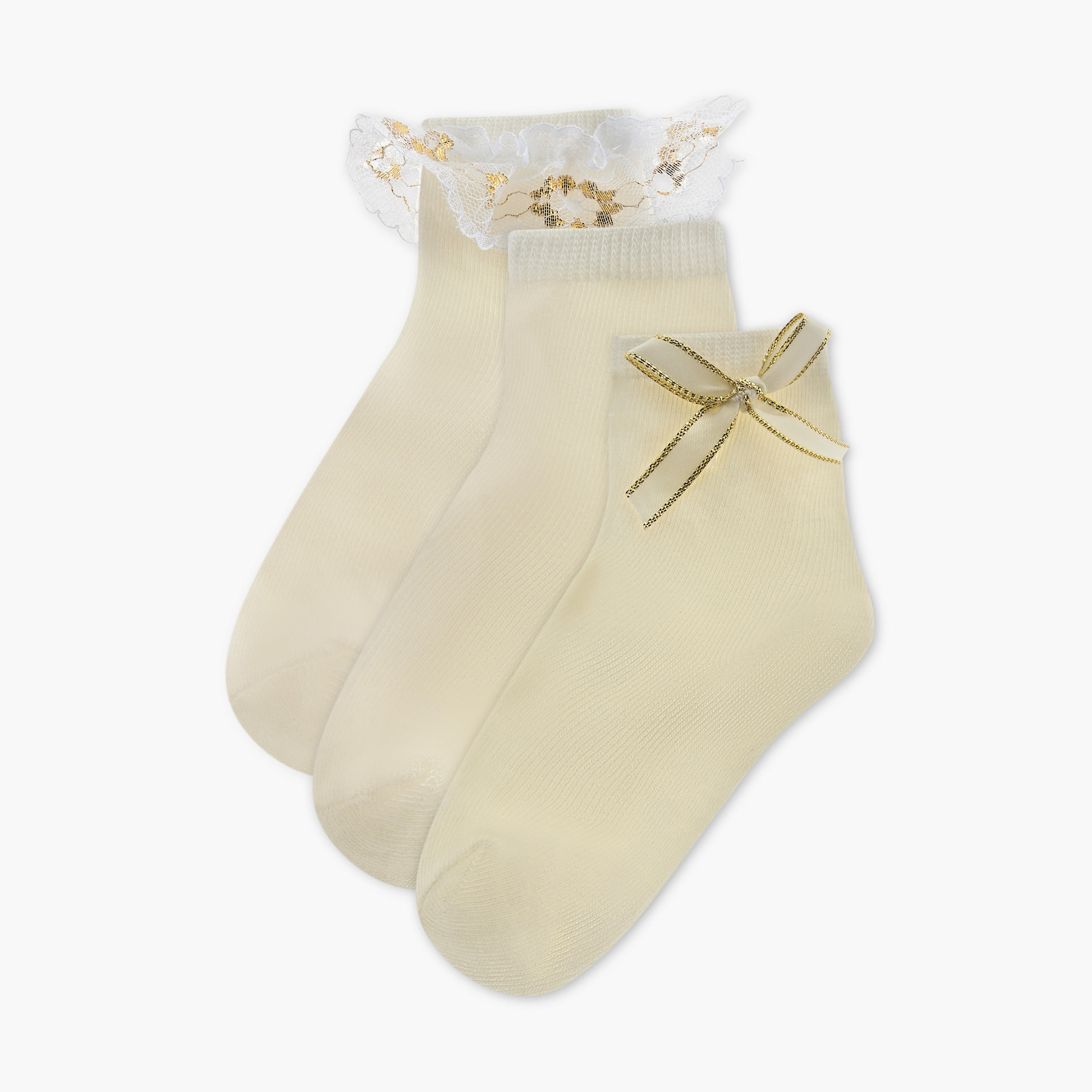 طقم جوارب بطول الكاحل 3 أزواج بدون تيري بتفاصيل كشكش من بيرفيت-girls-accessories-socks-image-1